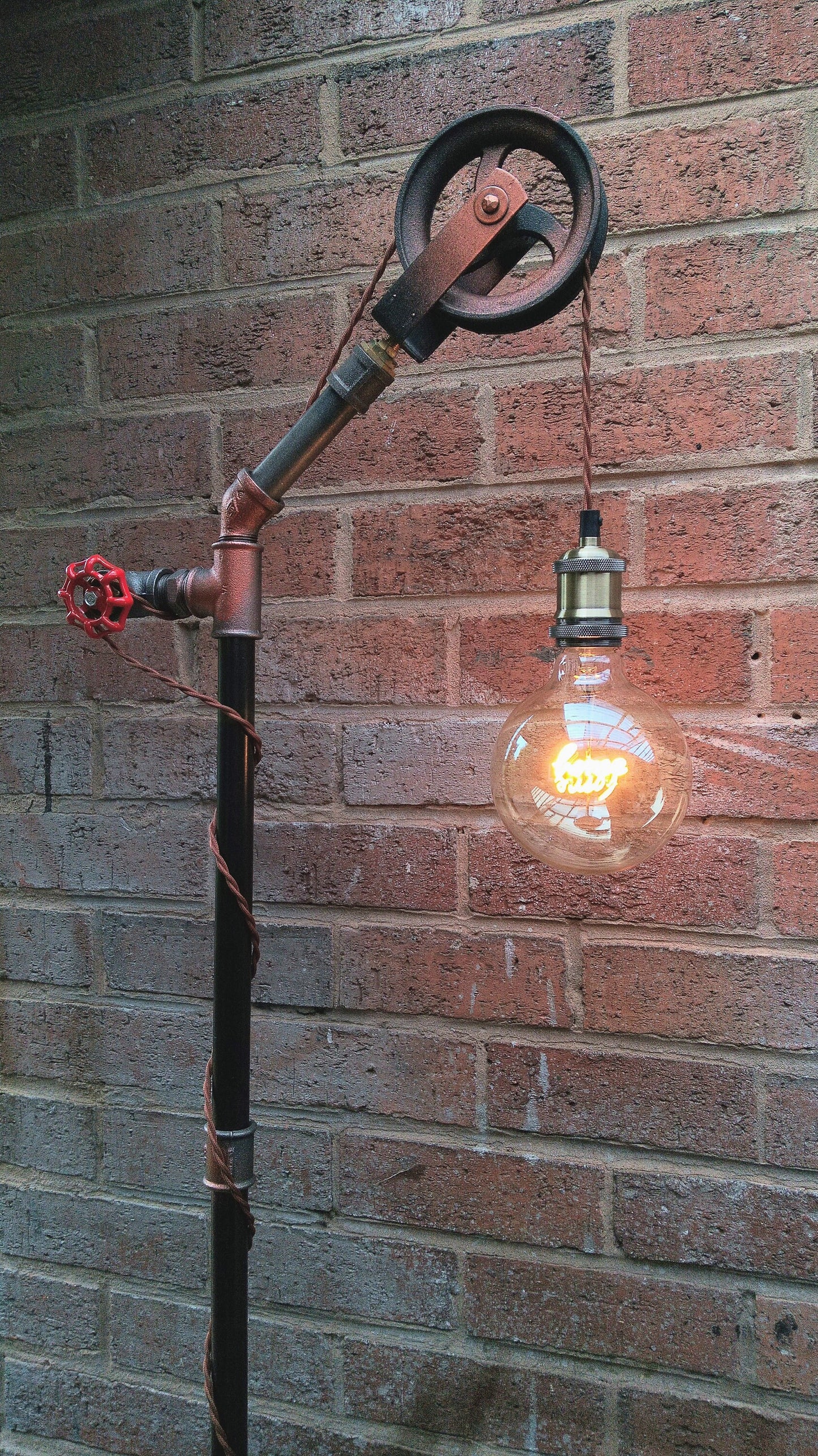 Steampunk Vintage Industrial Pipe Floor Lamp with Retro Bulb and Custom Name Option