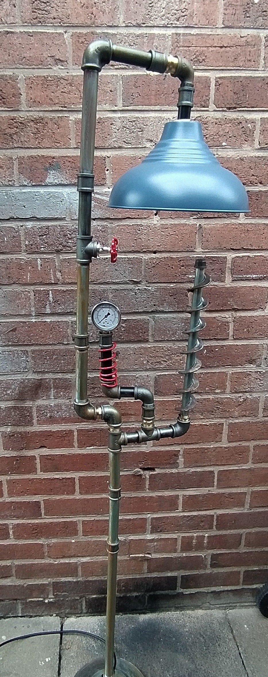 Handmade Industrial Steampunk Vintage Floor Lamp with Blue Shade