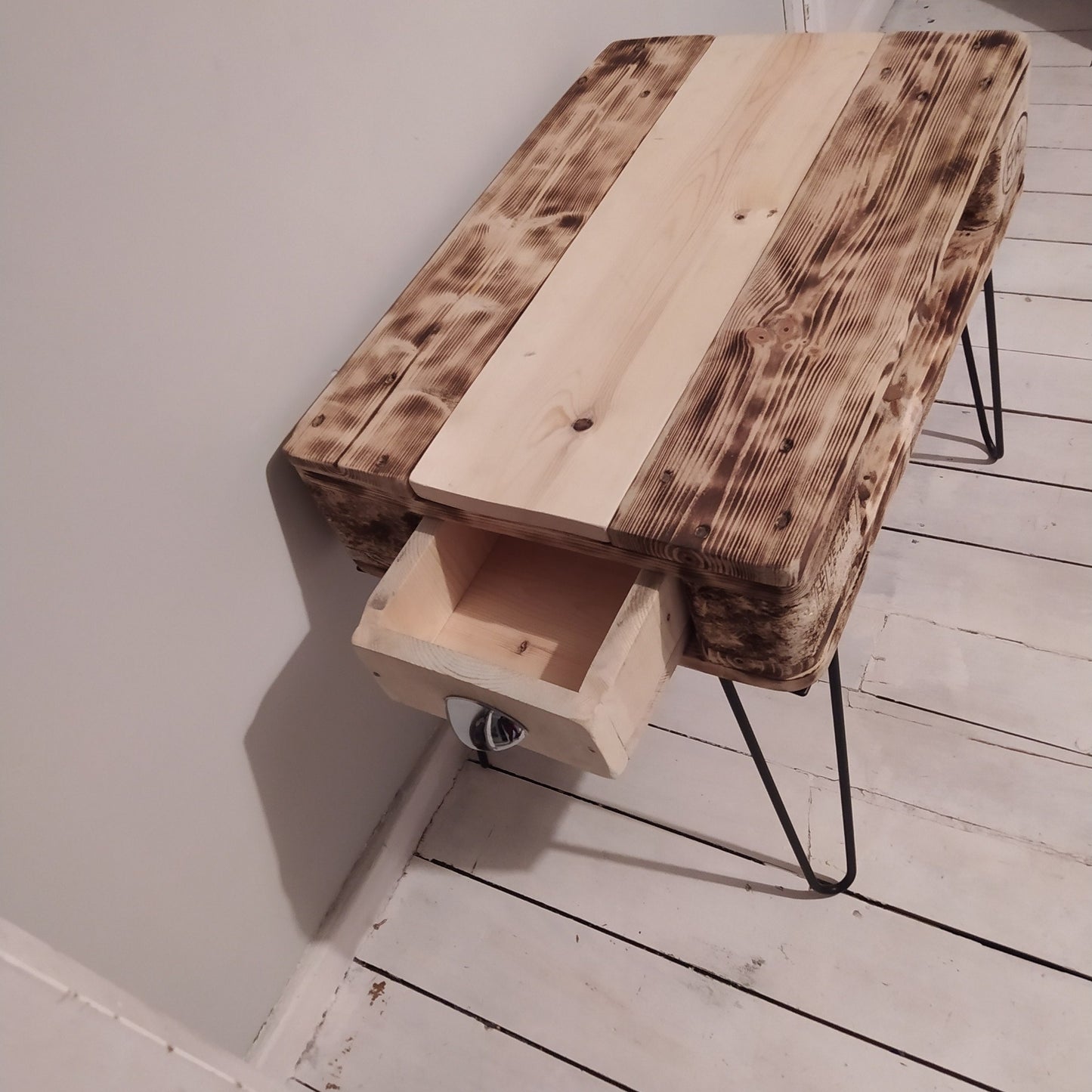 Steampunk industrial coffee table, side table.