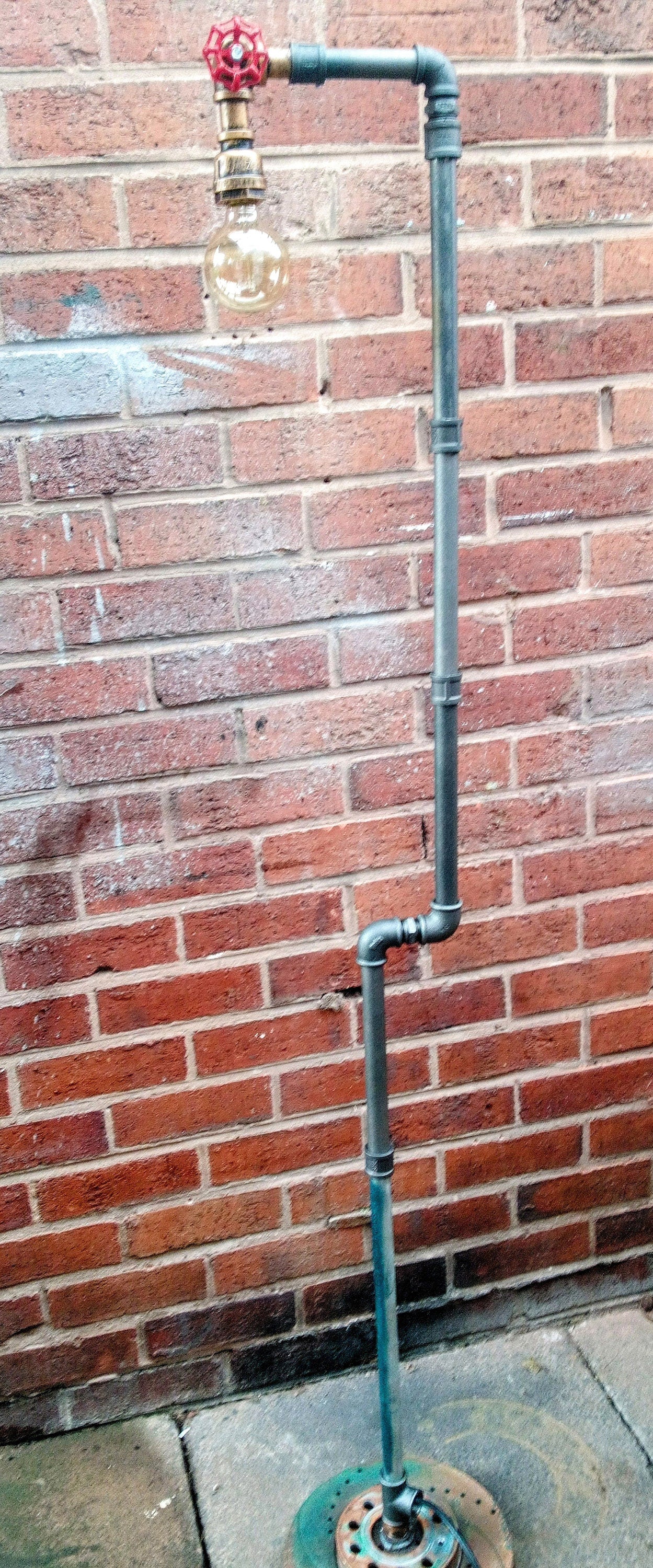 Handmade Industrial Steampunk Floor Lamp with Vintage Yellow Lampshade