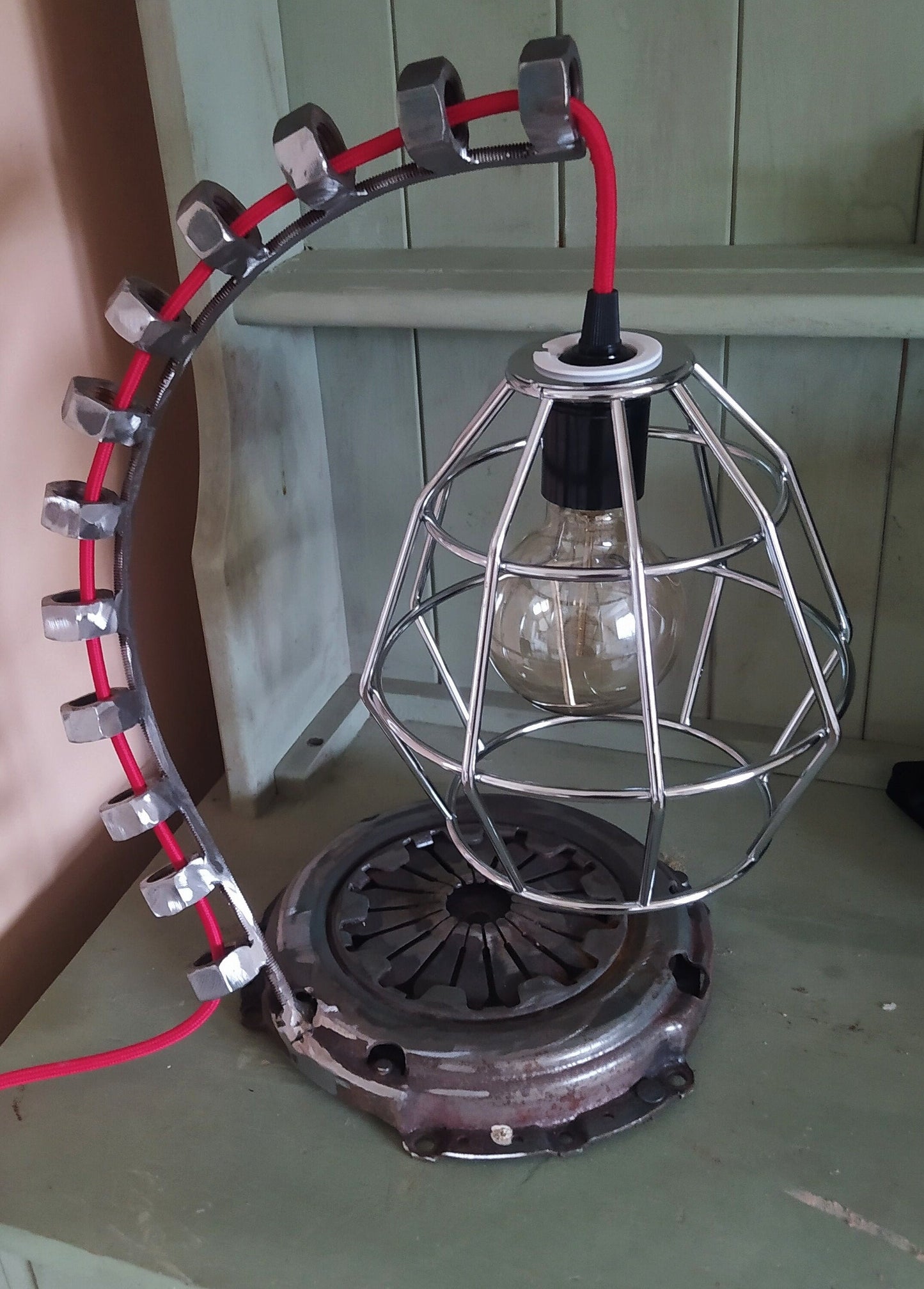 Vintage Industrial Steampunk Metal Table Lamp - Handmade Recycled Welded Floor Lamp with Antique Edison Bulb and Vintage Patina Finish