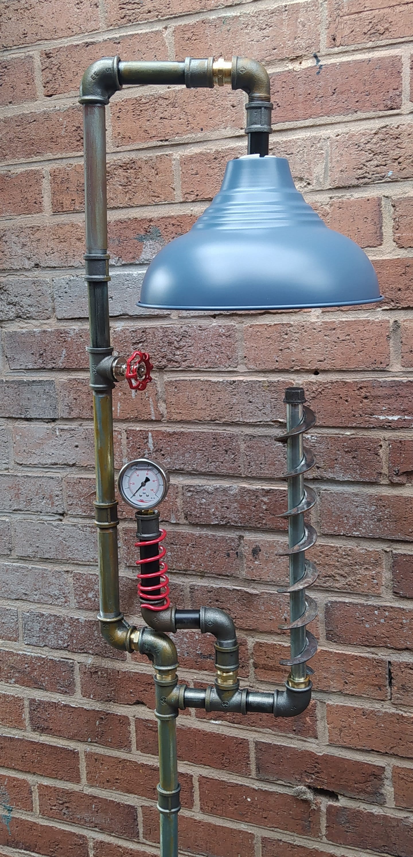 Handmade Industrial Steampunk Vintage Floor Lamp with Blue Shade
