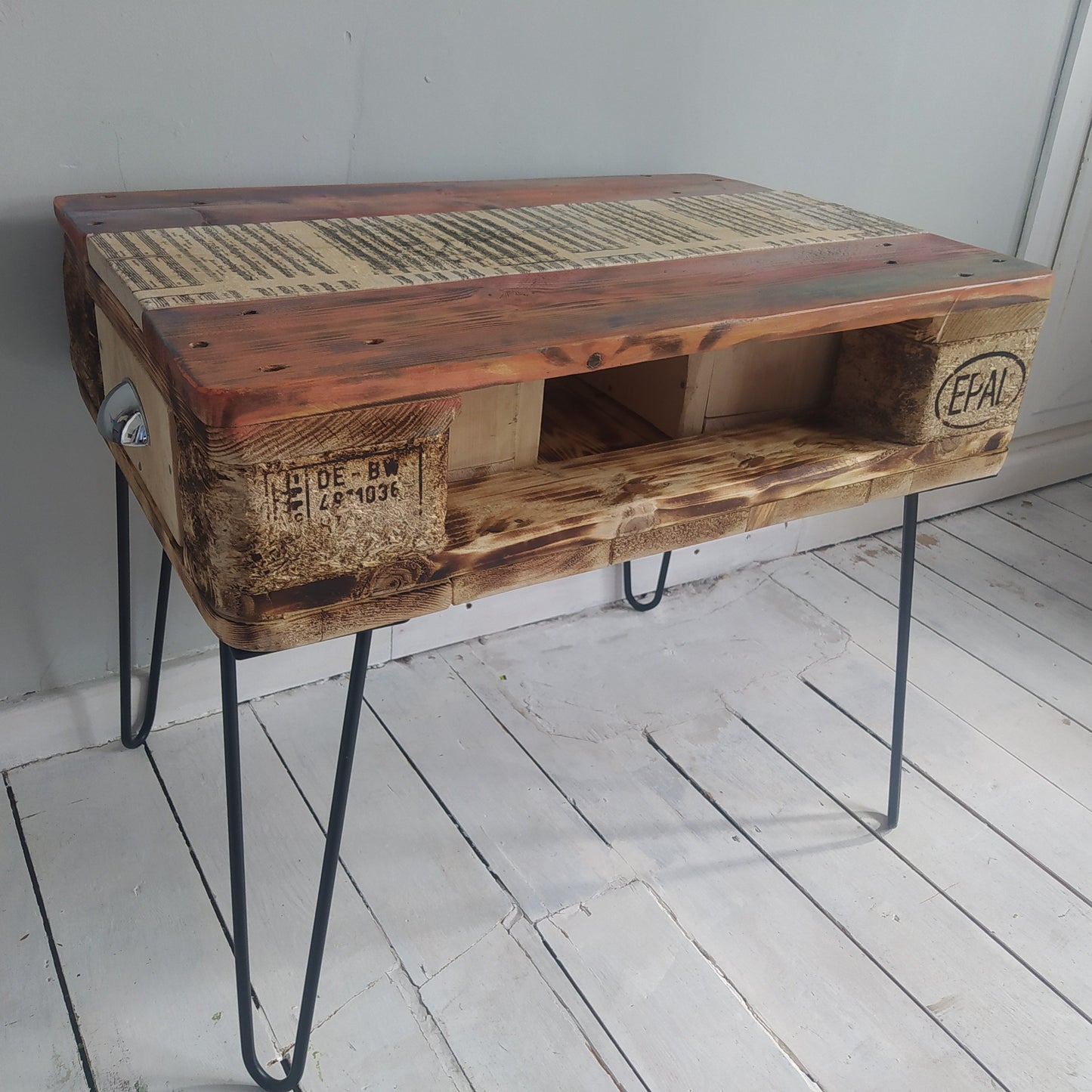 Steampunk industrial coffee table, side table.