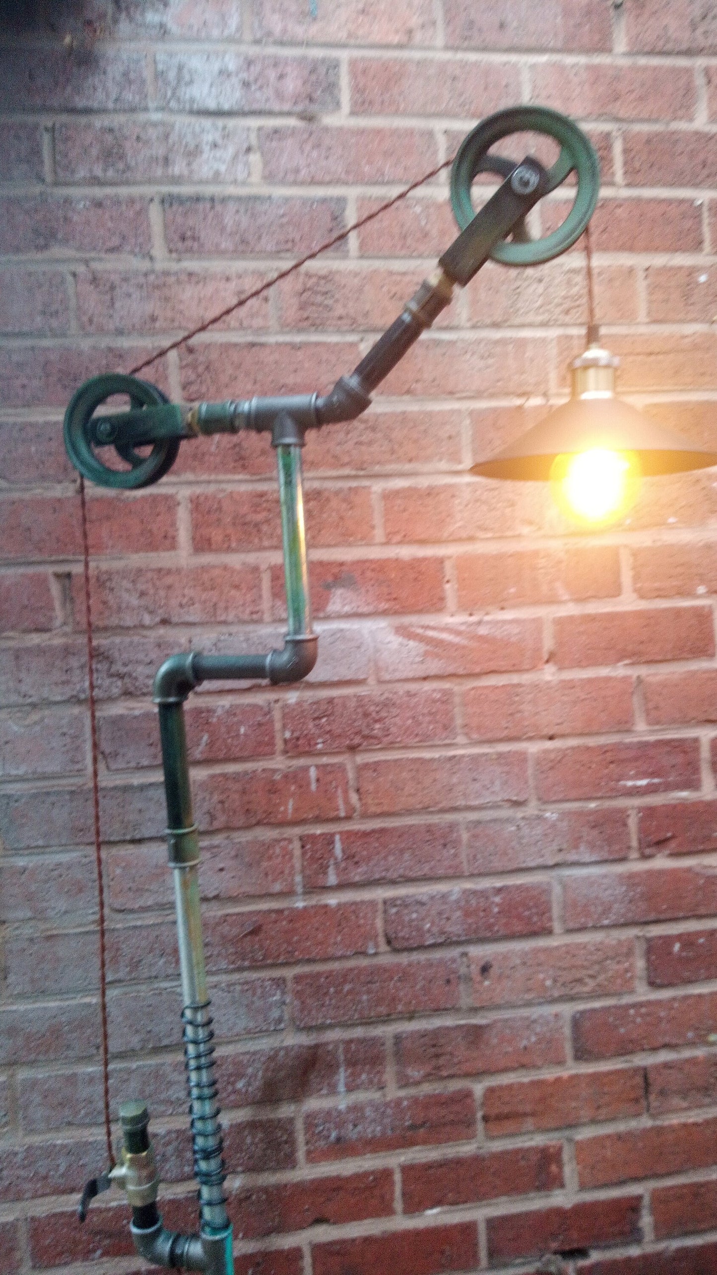 Retro Industrial Steampunk Vintage Floor Lamp with Yellow Lampshade - Handmade Metal Pipe Lamp with Patina Finish, Edison Bulbs Included