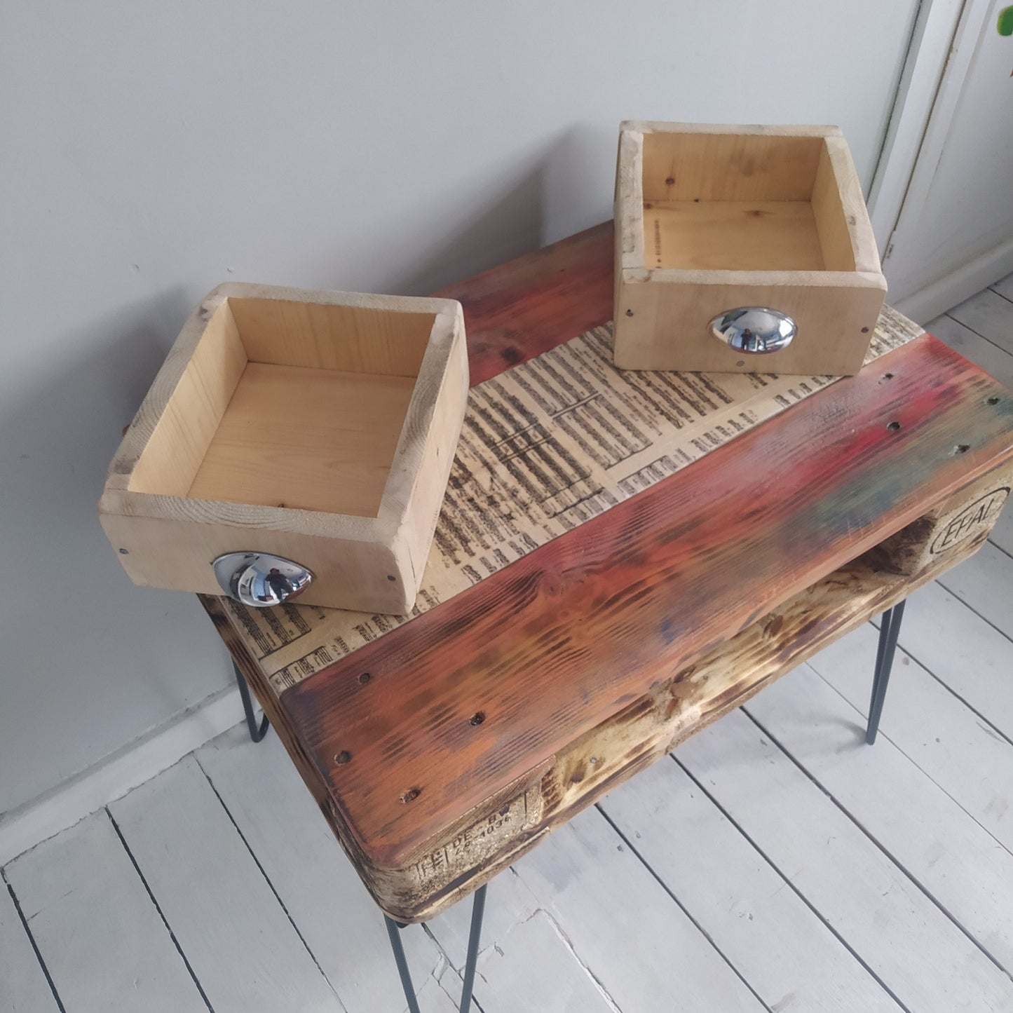 Steampunk industrial coffee table, side table.