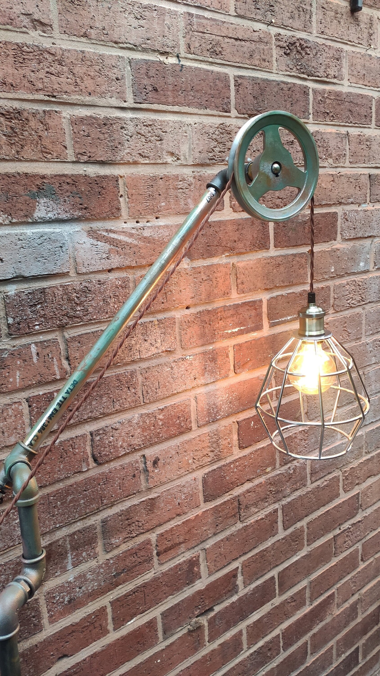 Handmade Retro Industrial Steampunk Vintage Floor Lamp with Red Lampshades & Patina Finish