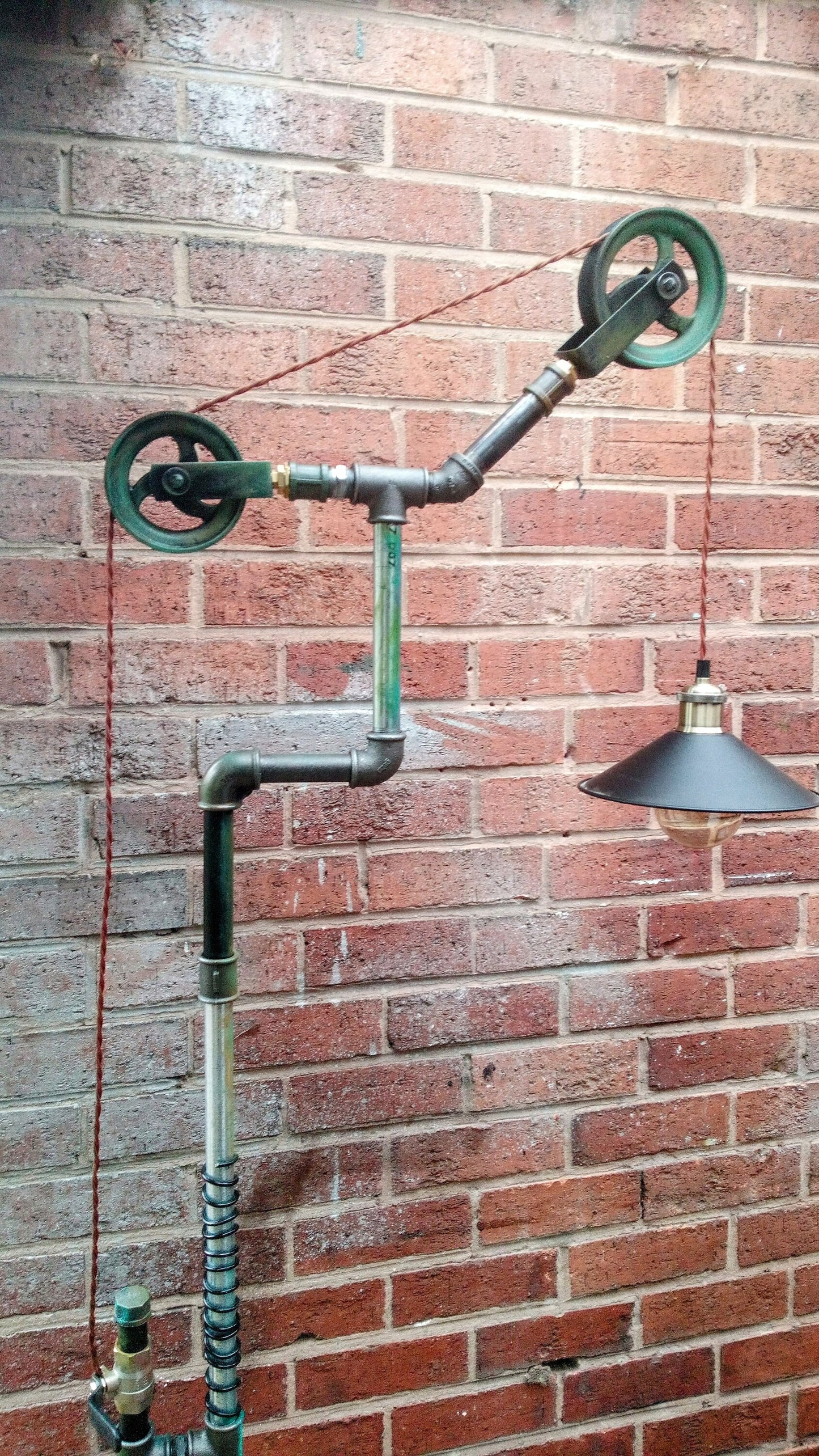 Retro Industrial Steampunk Vintage Floor Lamp with Yellow Lampshade - Handmade Metal Pipe Lamp with Patina Finish, Edison Bulbs Included
