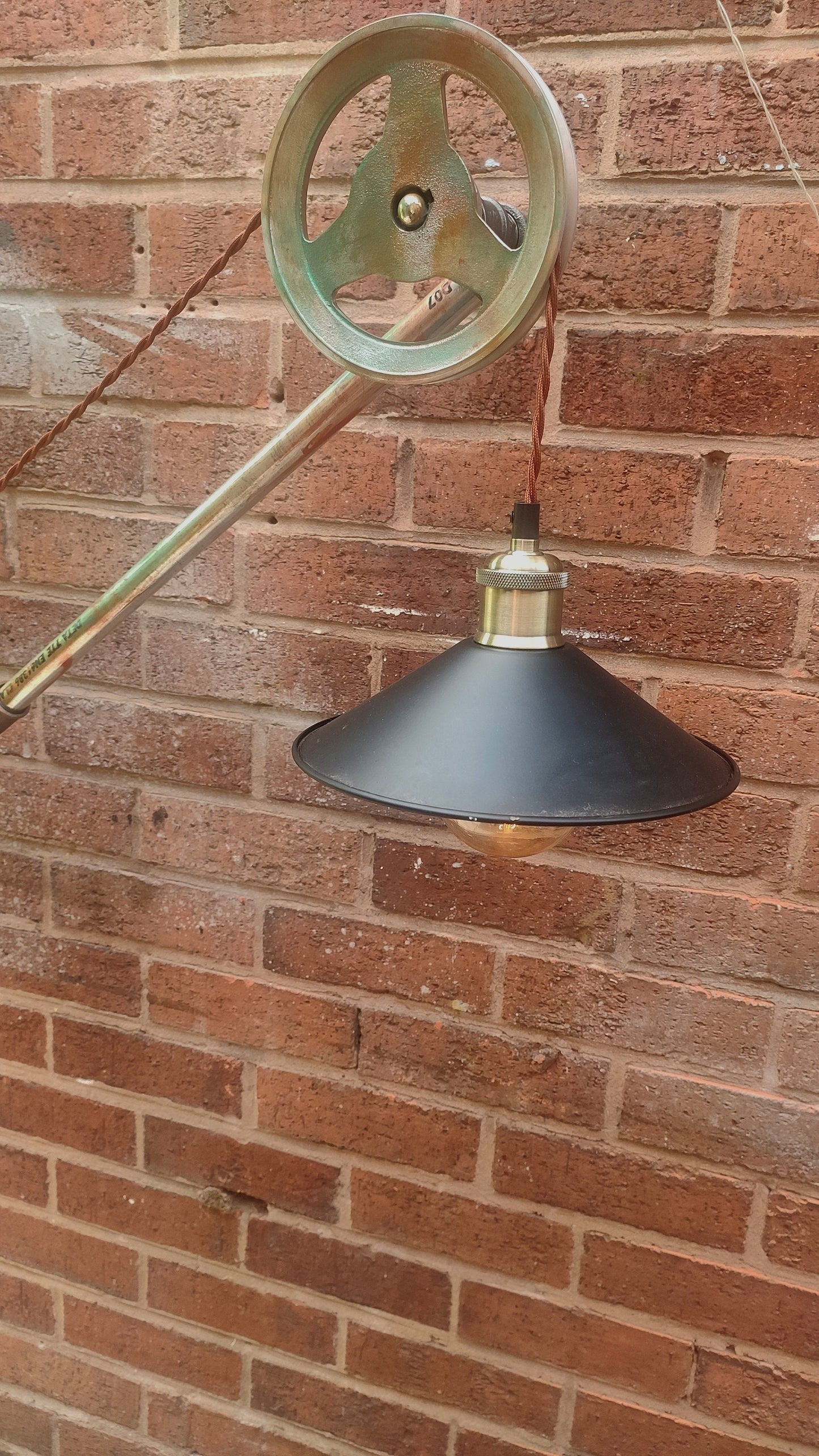 Vintage Industrial Steampunk Floor Lamp with Red Lampshade - Handmade Metal Pipe Design, Patina Finish, Edison Bulb, Easy Assembly