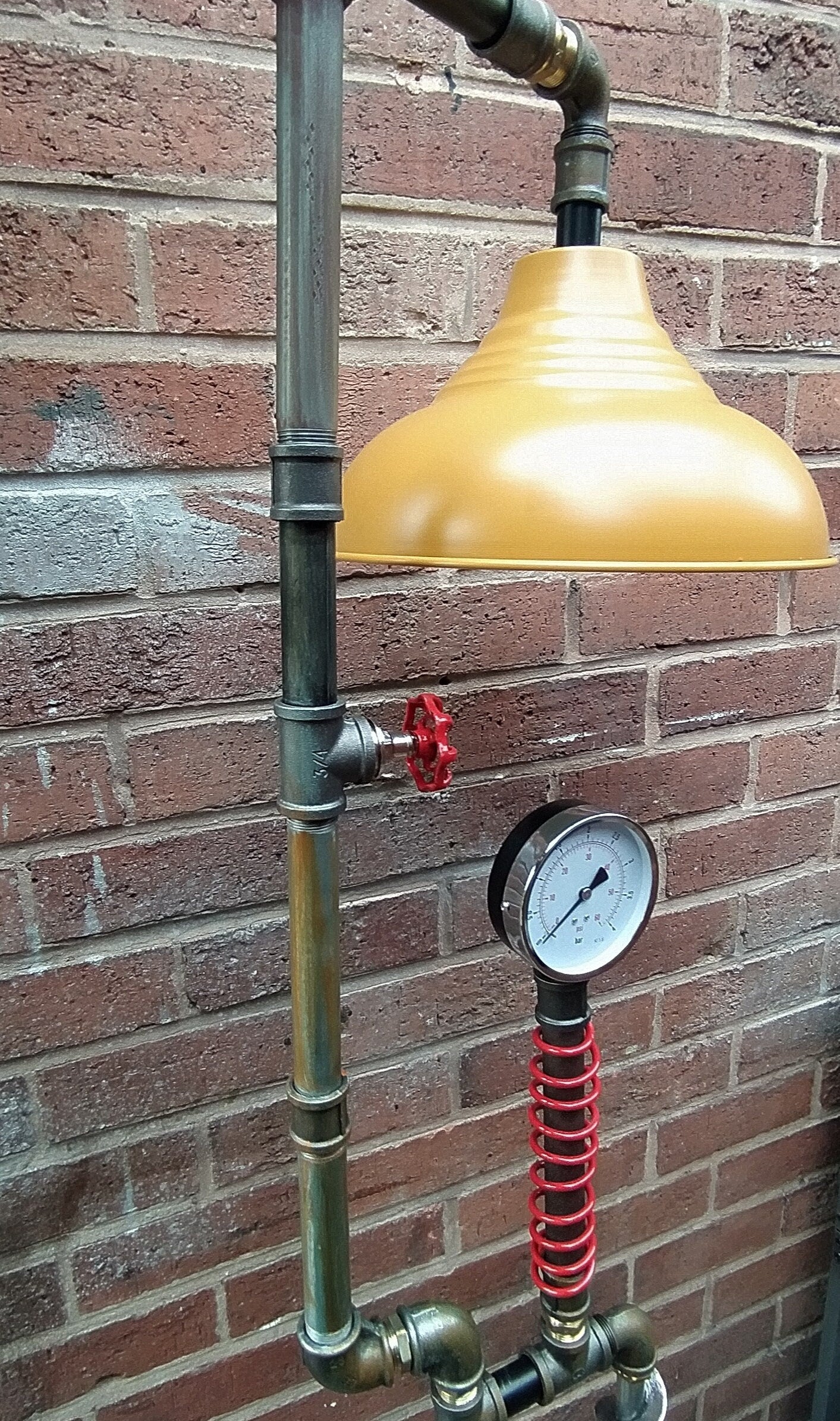 Handmade Industrial Steampunk Vintage Floor Lamp with Blue Lampshade - Retro Pipe Design - 2x E27 Antique Bulbs - Easy to Operate Switch
