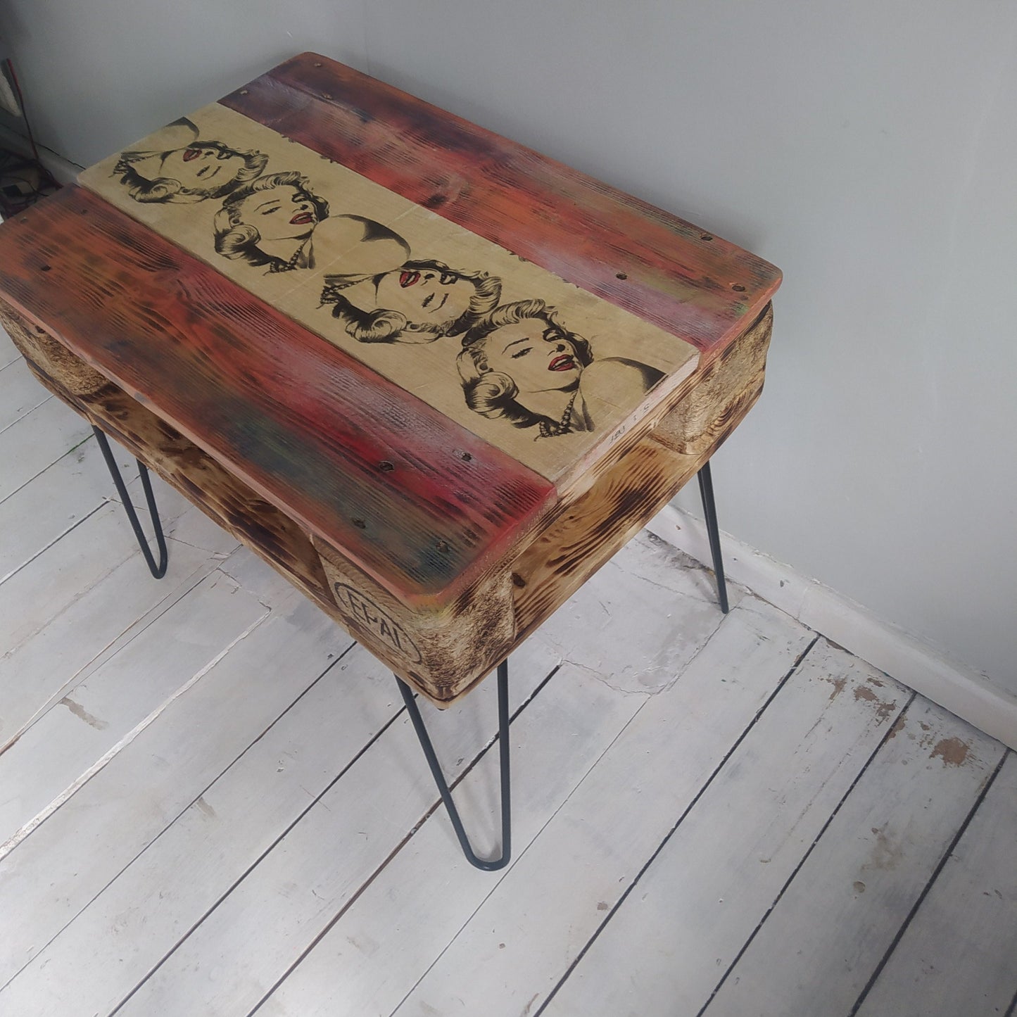 Steampunk industrial coffee table, side table.