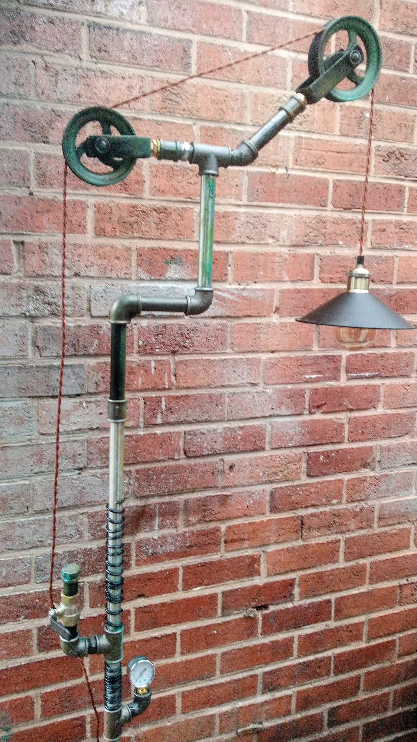 Retro Industrial Steampunk Vintage Floor Lamp with Yellow Lampshade - Handmade Metal Pipe Lamp with Patina Finish, Edison Bulbs Included