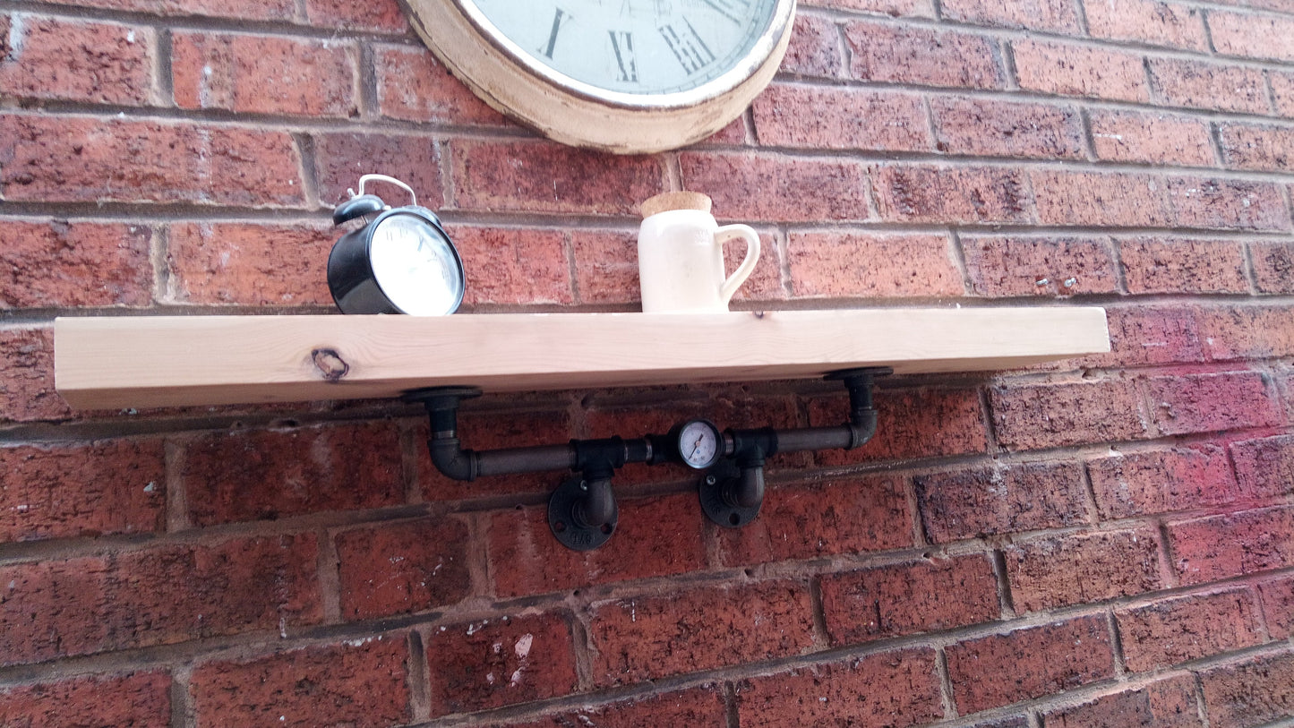 Handcrafted Steampunk Industrial Retro Style Shelves made from Pine Wood and Steel Pipe for Quirky Home Decor