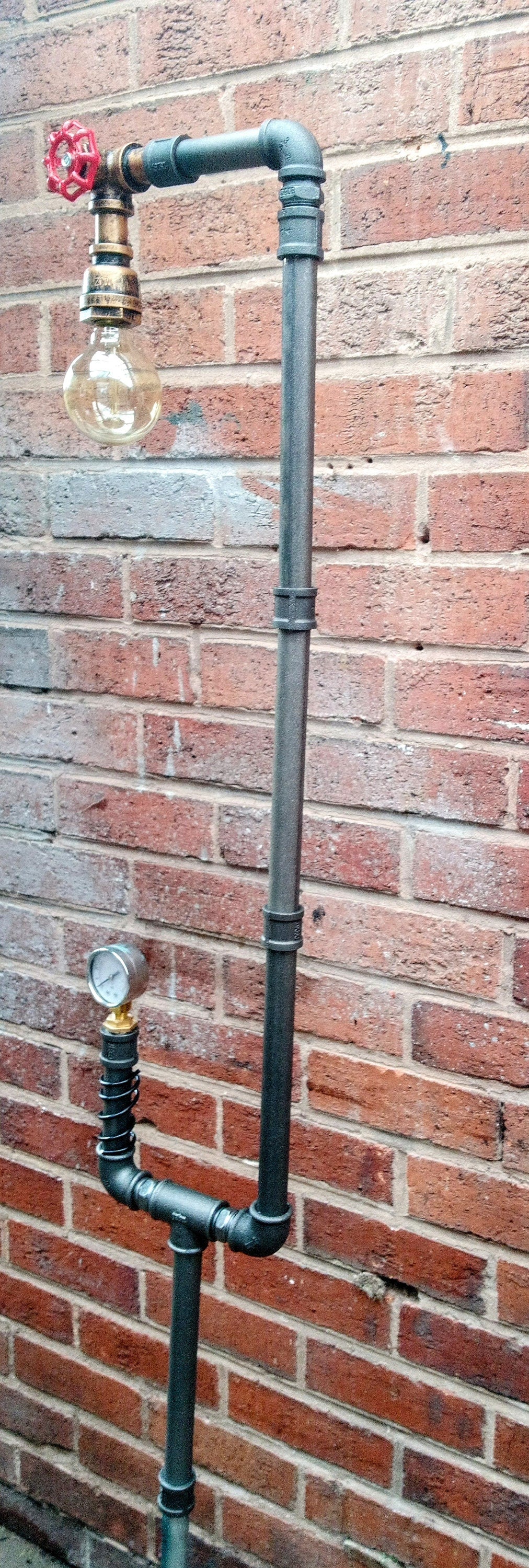Handmade Industrial Steampunk Retro Vintage Floor Lamp with Yellow Lampshade