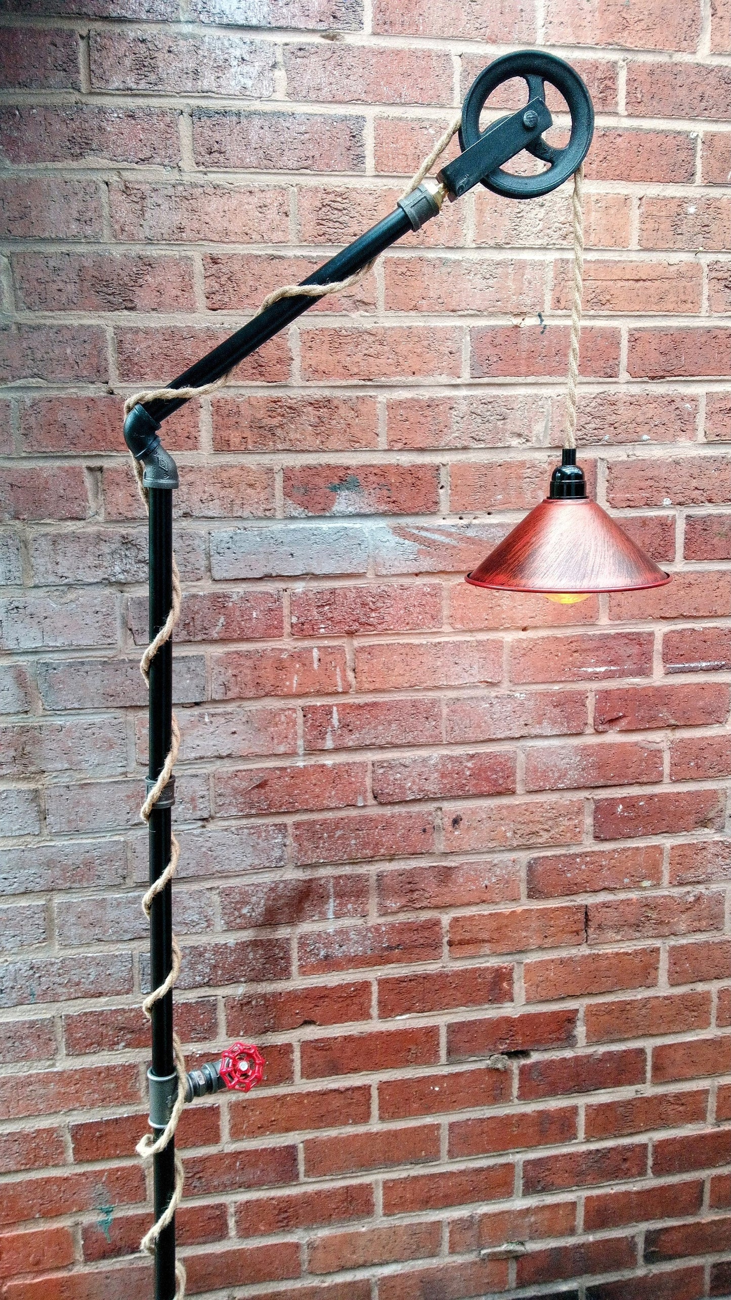 Steampunk Industrial Pipe Floor Lamp with Vintage Yellow Lampshade