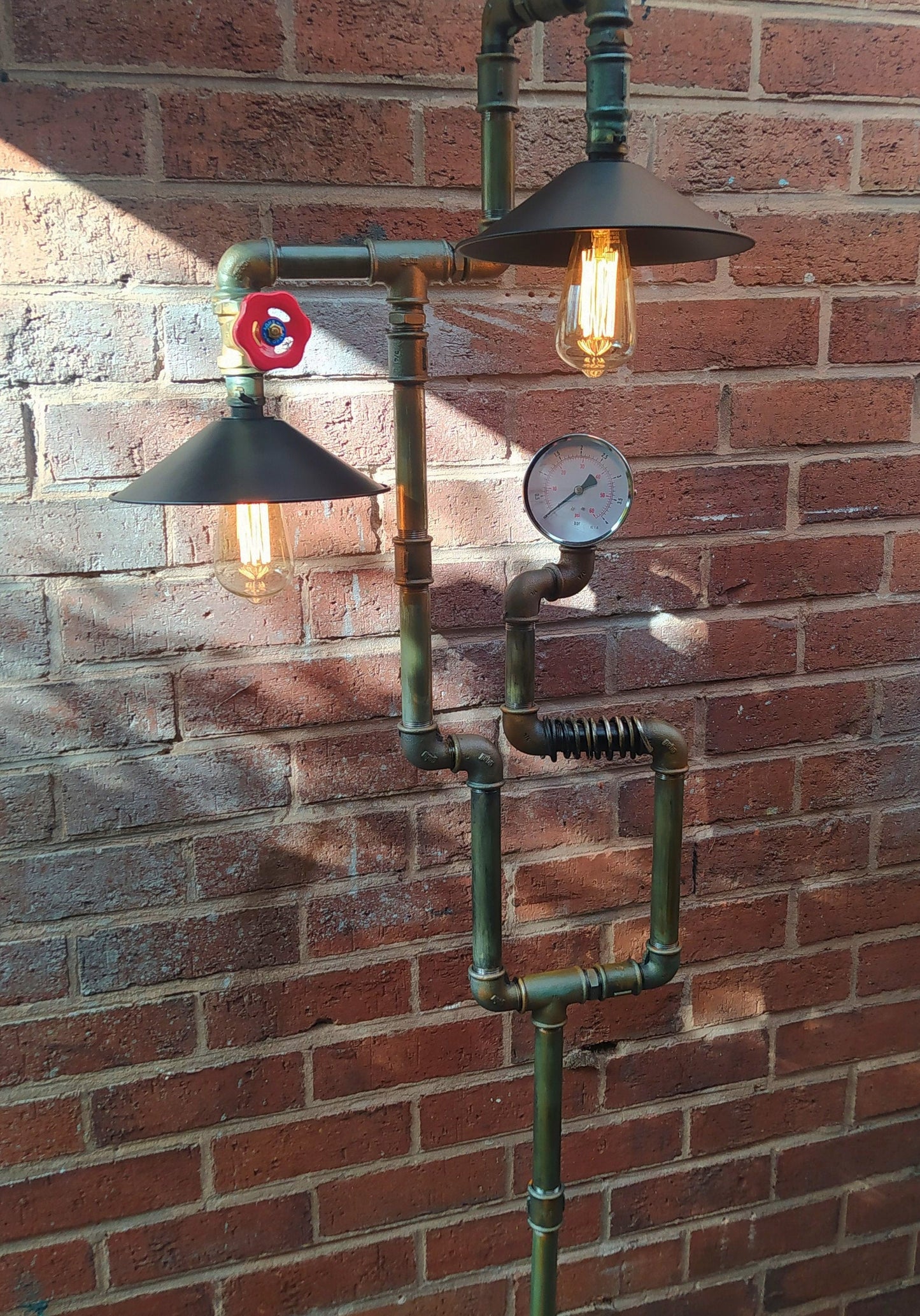 Retro Industrial Steampunk Vintage Floor Lamp with Antique Bulbs & Patina Finish
