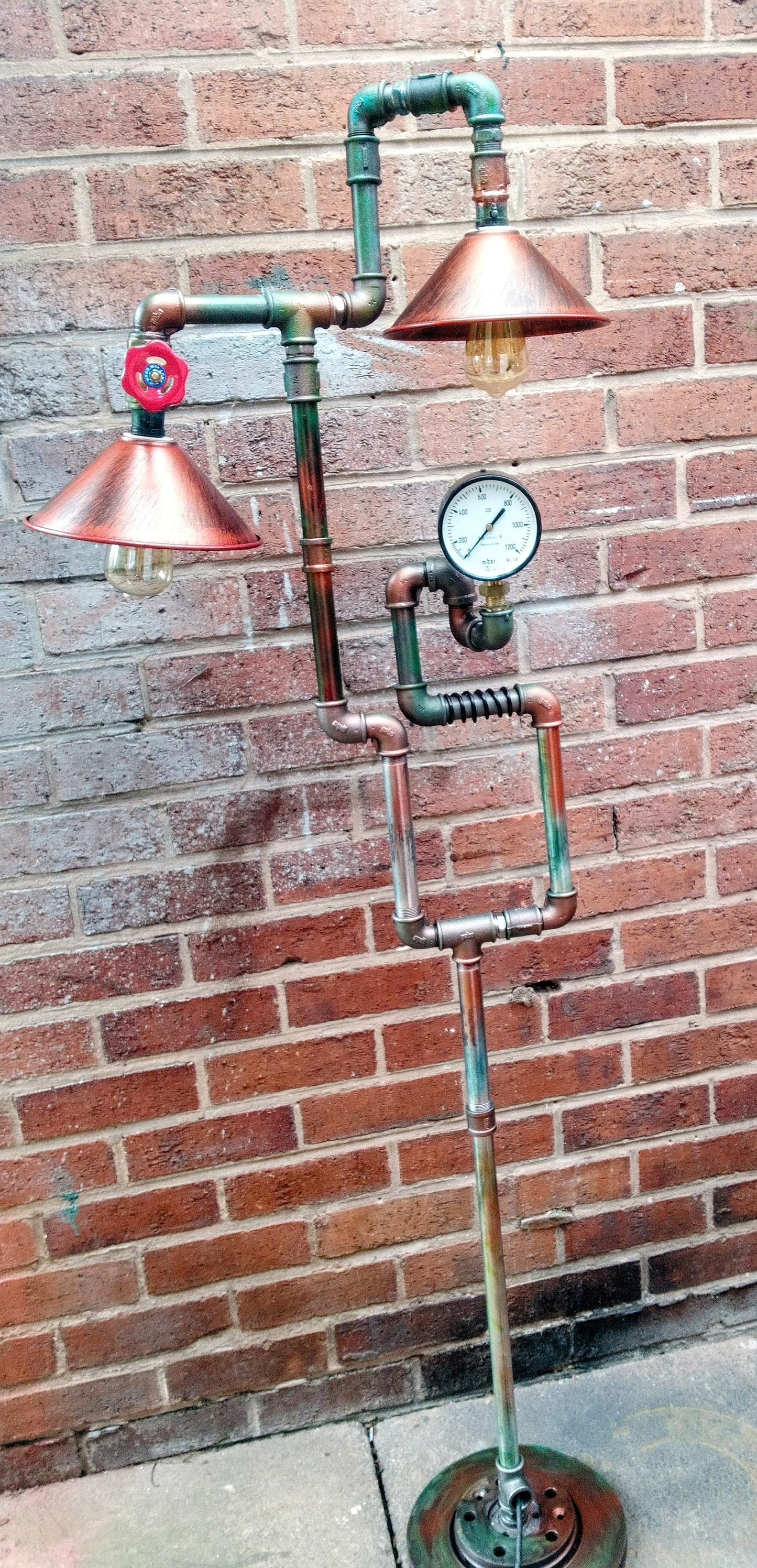 Handmade Industrial Steampunk Vintage Pipe Floor Lamp with Patina Finish - Retro Edison Bulb Lighting in Black Metal Iron