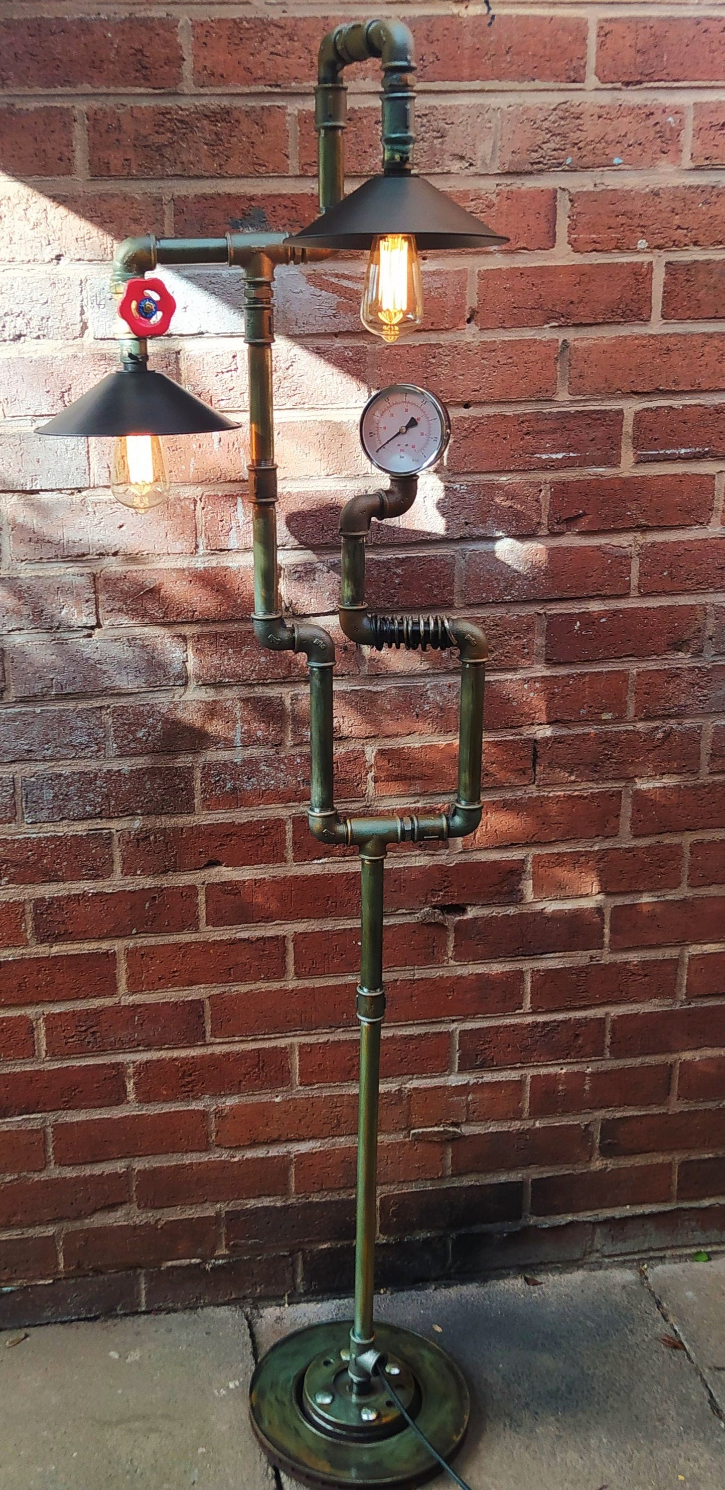 Retro Industrial Steampunk Vintage Floor Lamp with Antique Bulbs & Patina Finish