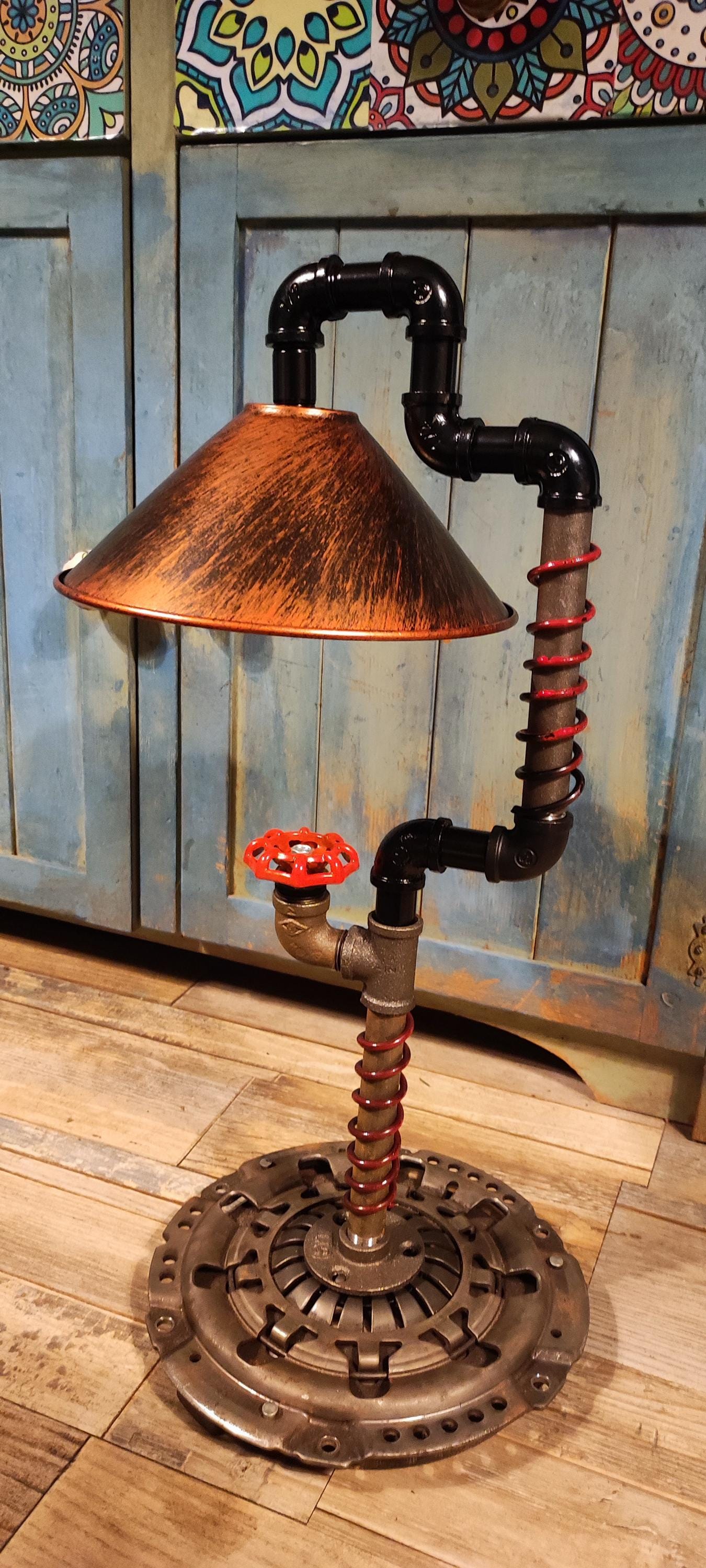 Handmade Industrial Steampunk Vintage Pipe Floor Lamp with Retro Vintage Look - Black Metal Finish, Antique Edison Bulbs & Lamp Switch