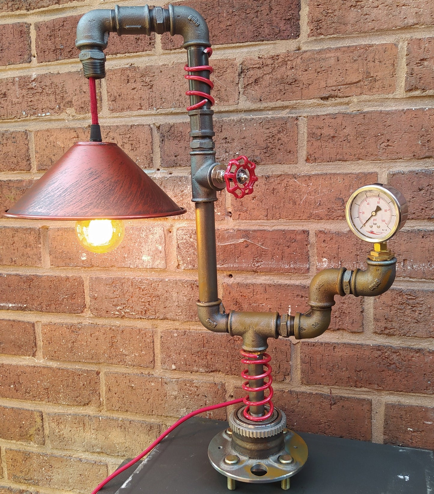 Vintage Industrial Steampunk Pipe Floor Lamp with Patina Finish - Handmade Retro Lighting Fixture with Lamp Switch and Edison Bulbs