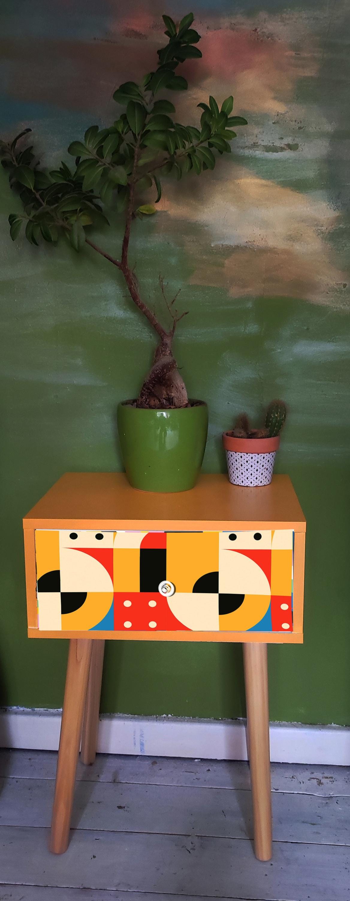 Bedside Table with Custom Pattern & Color - Space Saving Modern Furniture for Bedroom, Living Room, Study - More