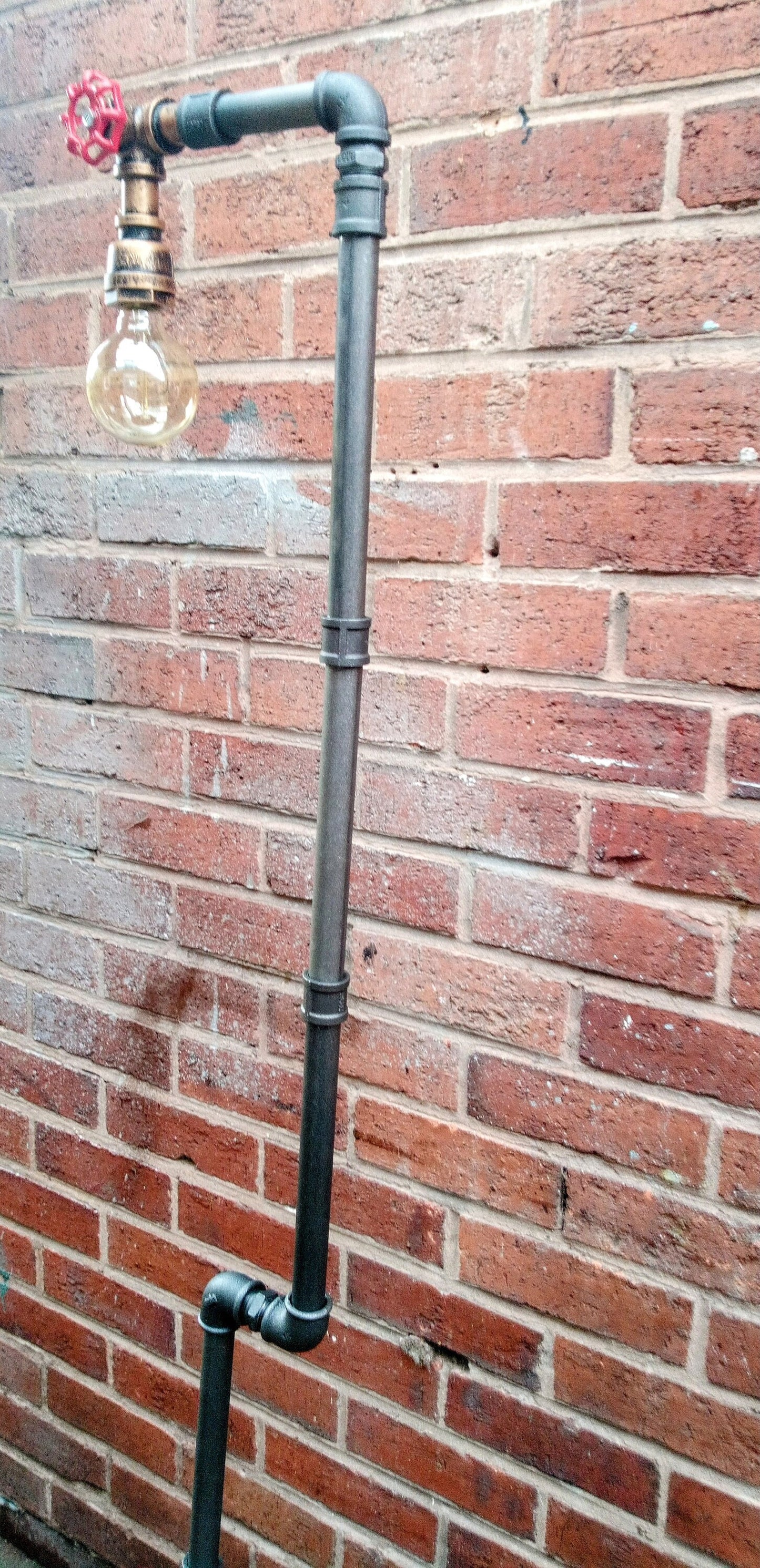 Handmade Industrial Steampunk Floor Lamp with Vintage Yellow Lampshade