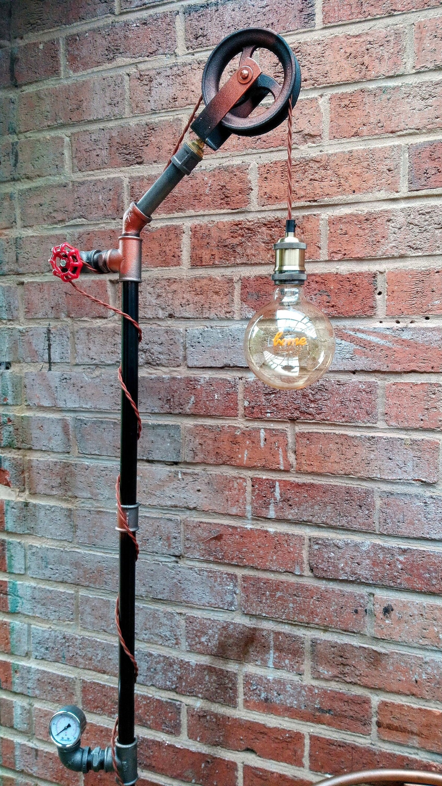 Steampunk Vintage Industrial Pipe Floor Lamp with Retro Bulb and Custom Name Option