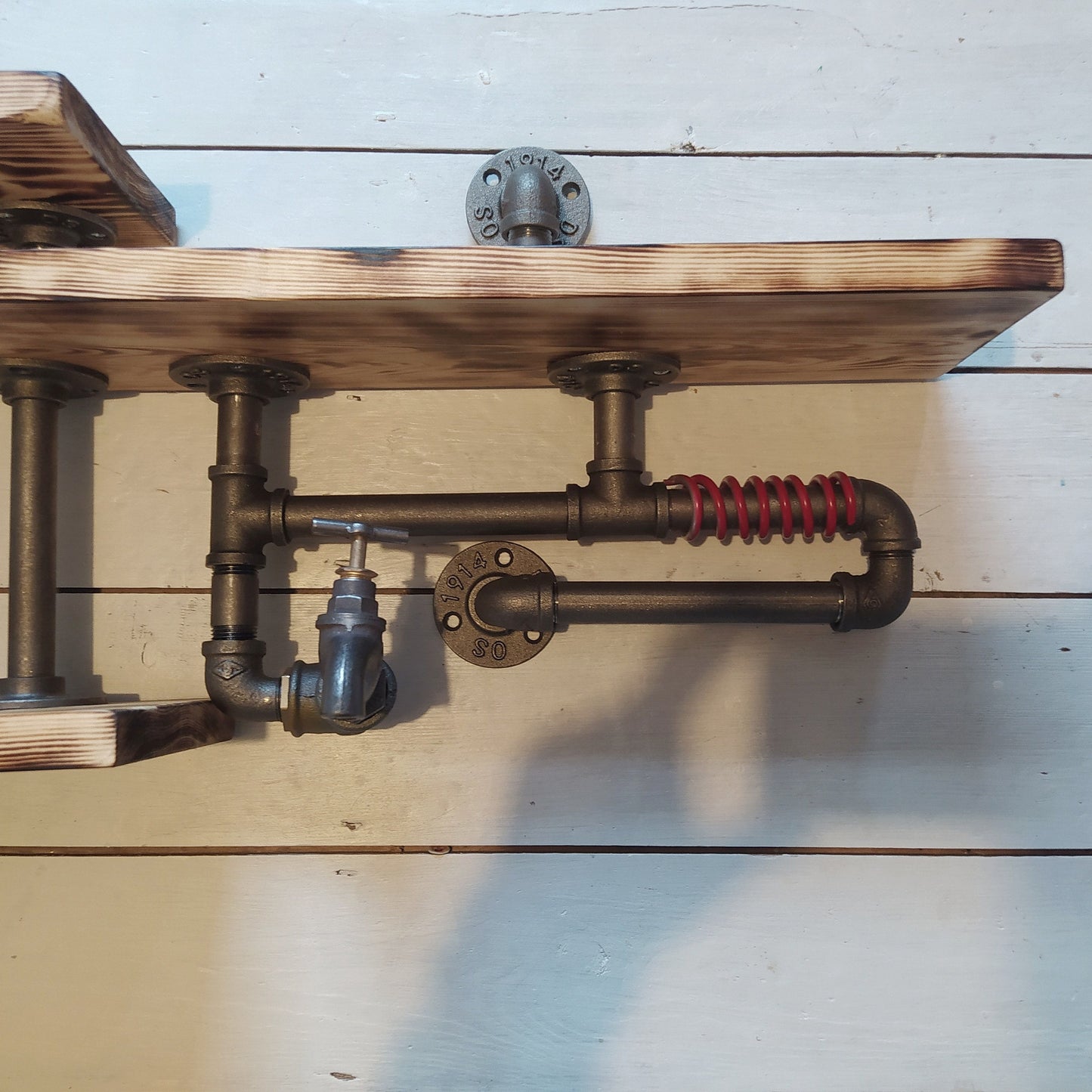 Rustic Steampunk Industrial Shelves with Malleable Steel Pipe Fittings - Handcrafted Quirky Design for Any Room