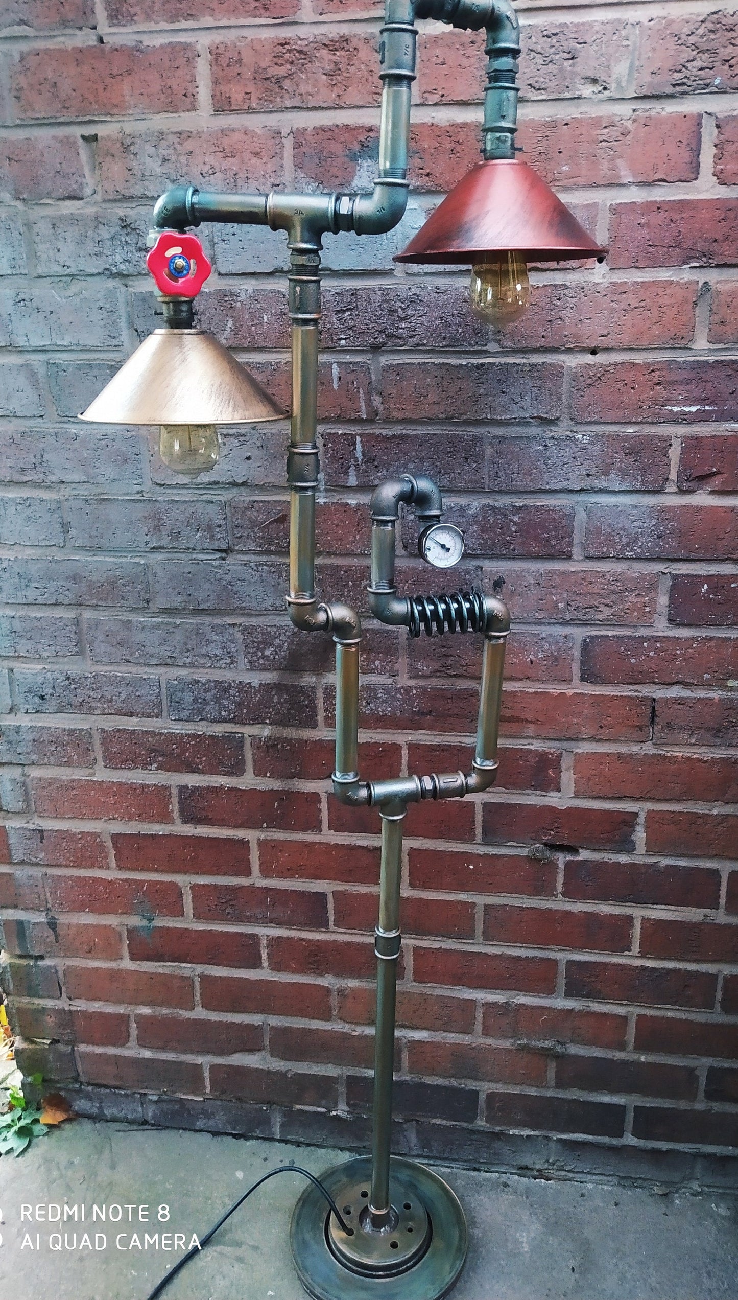 Vintage Industrial Steampunk Pipe Floor Lamp with Edison Bulbs and Vintage Patina Finish