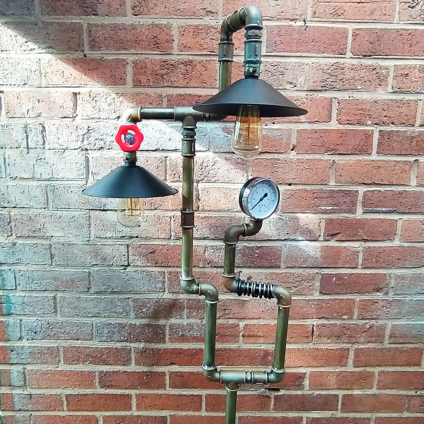 Retro Industrial Steampunk Vintage Floor Lamp with Antique Bulbs & Patina Finish