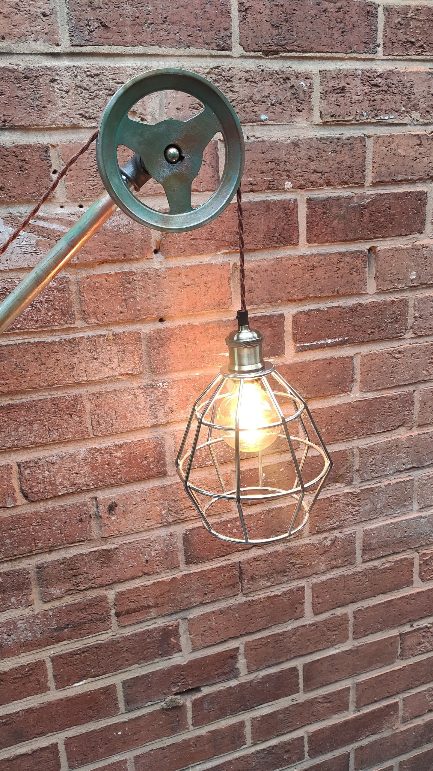 Vintage Industrial Steampunk Floor Lamp with Red Lampshade - Handmade Metal Pipe Design, Patina Finish, Edison Bulb, Easy Assembly