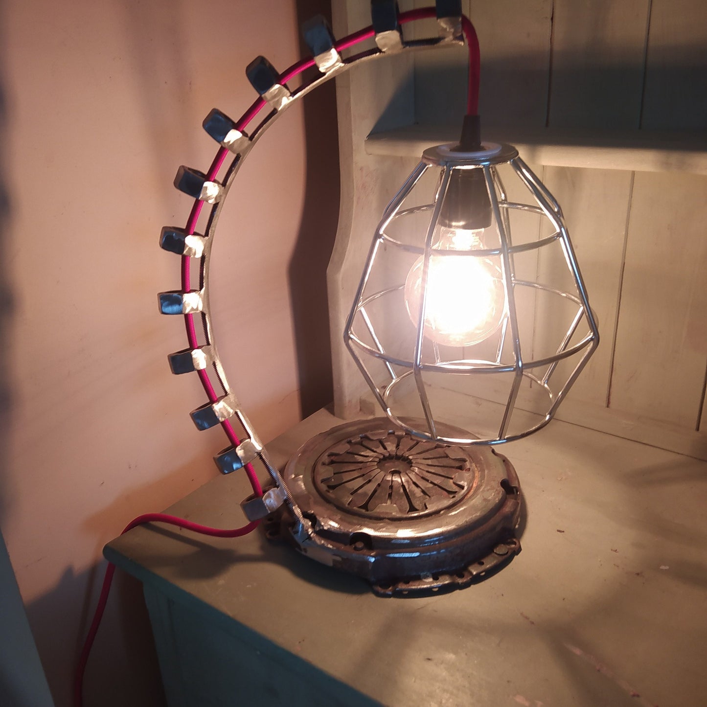 Vintage Industrial Steampunk Metal Table Lamp - Handmade Recycled Welded Floor Lamp with Antique Edison Bulb and Vintage Patina Finish