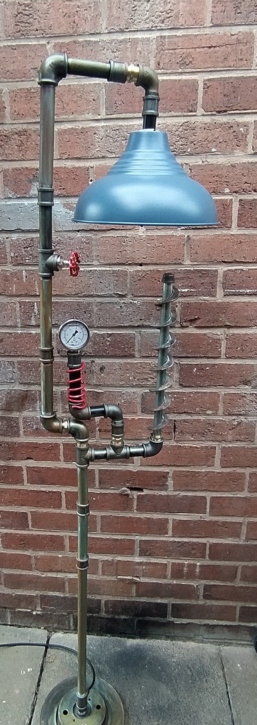 Handmade Industrial Steampunk Vintage Floor Lamp with Blue Shade