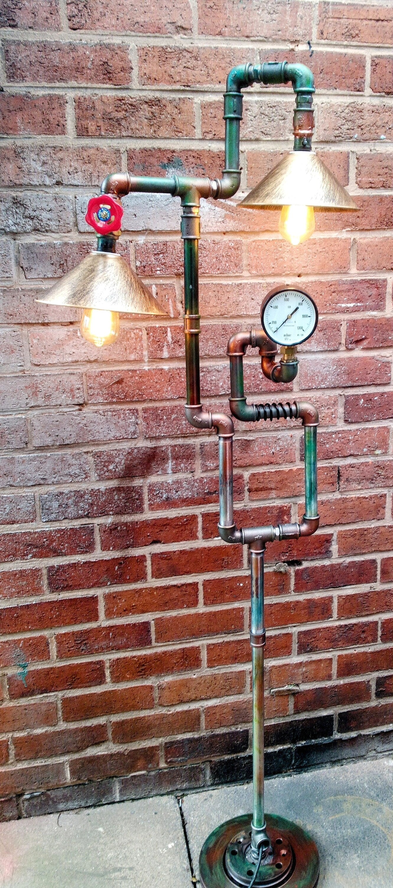 Handmade Industrial Steampunk Vintage Pipe Floor Lamp with Patina Finish - Retro Edison Bulb Lighting in Black Metal Iron