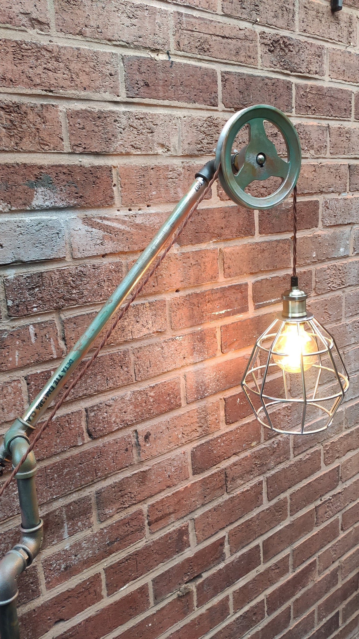 Vintage Industrial Steampunk Floor Lamp with Red Lampshade - Handmade Metal Pipe Design, Patina Finish, Edison Bulb, Easy Assembly