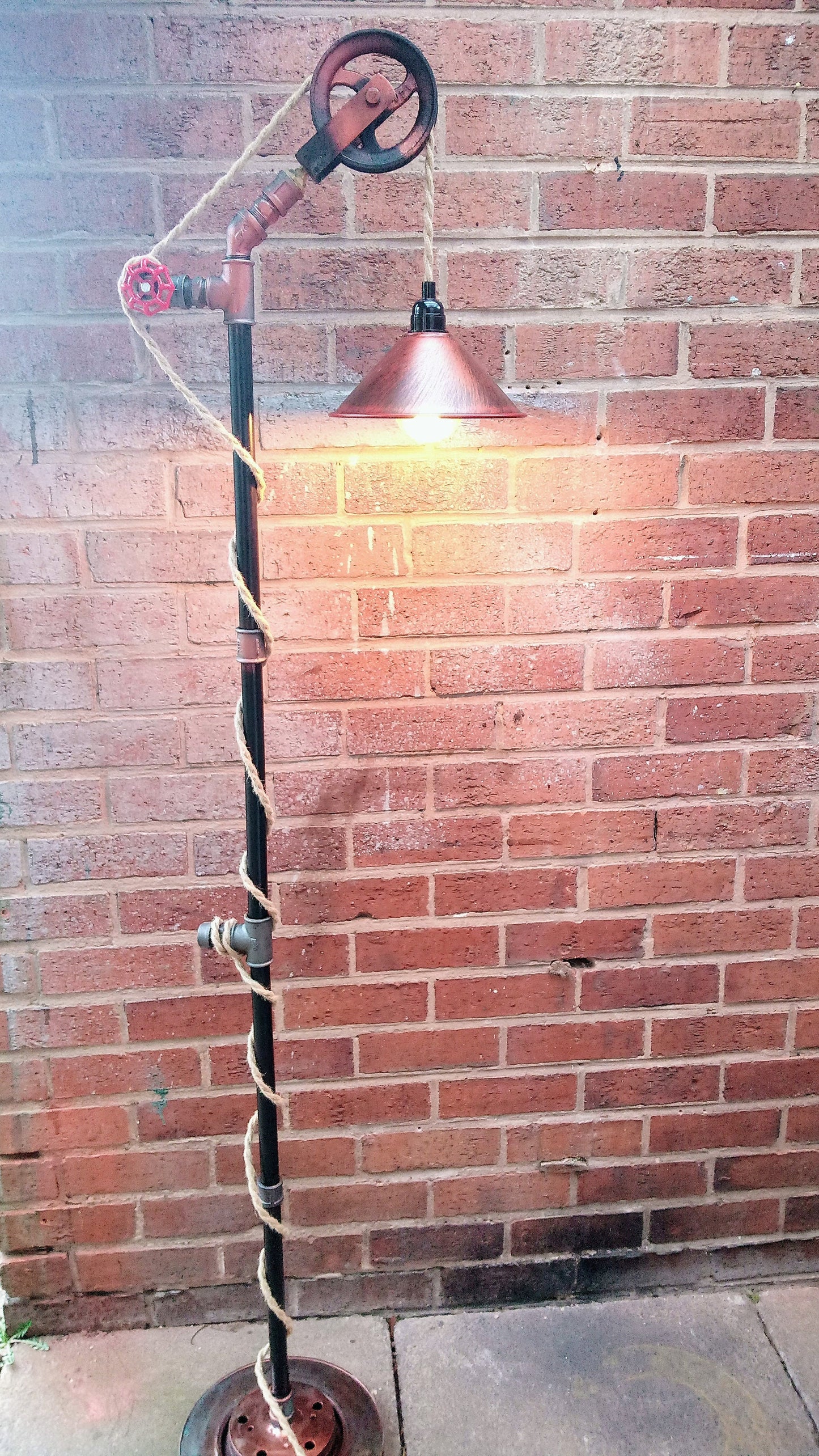 Handmade Industrial Steampunk Vintage Floor Lamp with Yellow Lampshade - Retro Pipe Design, Metal Material, Antique Edison Bulbs, Vintage