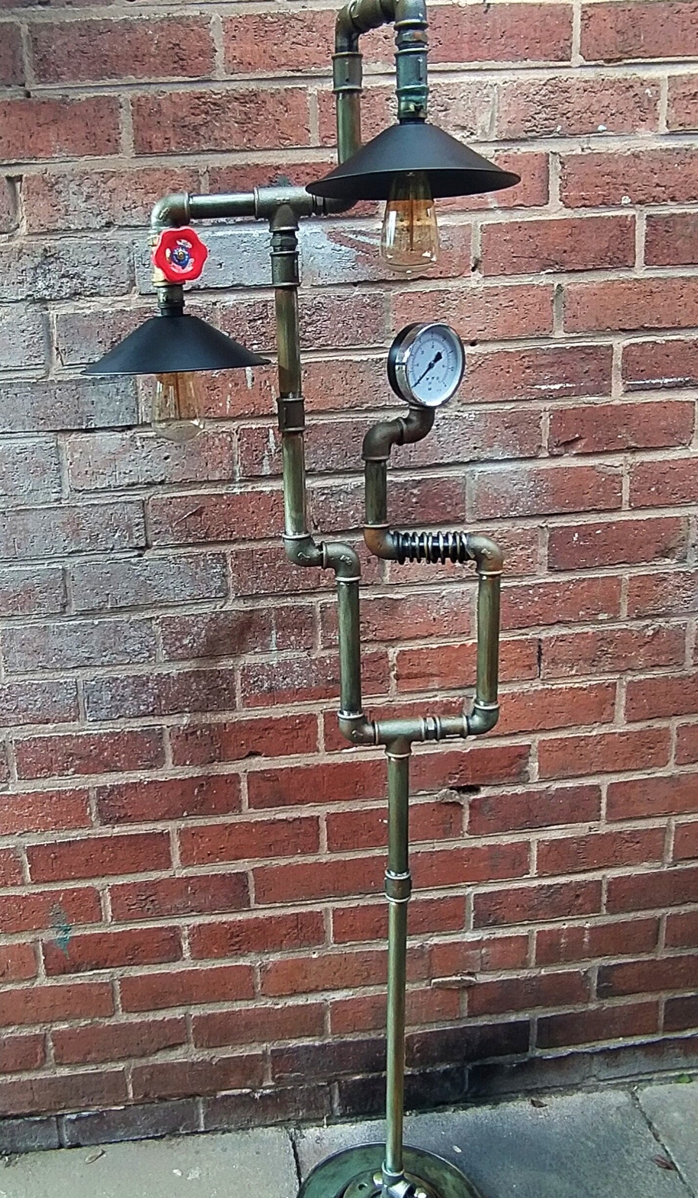 Retro Industrial Steampunk Vintage Floor Lamp with Antique Bulbs & Patina Finish