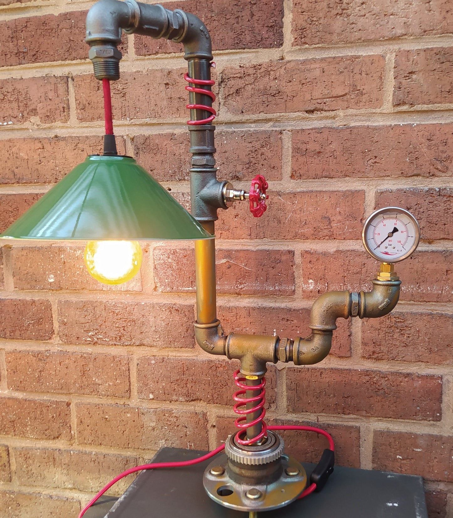 Vintage Industrial Steampunk Pipe Floor Lamp with Patina Finish - Handmade Retro Lighting Fixture with Lamp Switch and Edison Bulbs