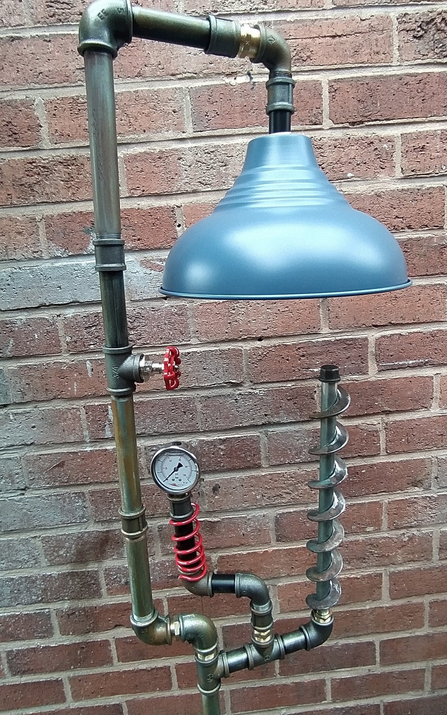 Handmade Industrial Steampunk Vintage Floor Lamp with Blue Shade
