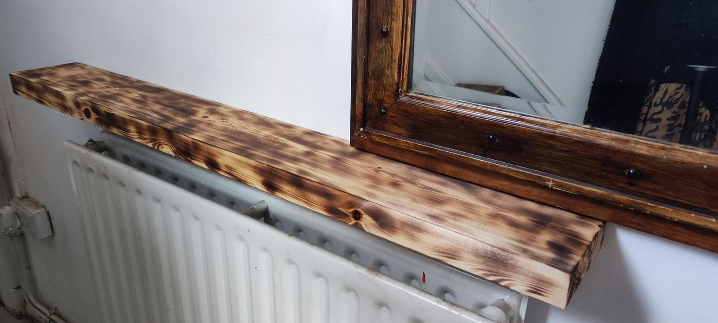 Quirky Industrial Radiator Table with Burned Pine Wood Console Top - No Drilling Needed, Custom Sizes Available