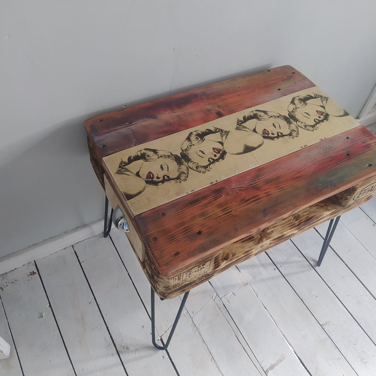 Unique Steampunk Industrial Coffee/Side Table with Recycled Pallet Top & Metal Legs - Quirky Design for Any Room