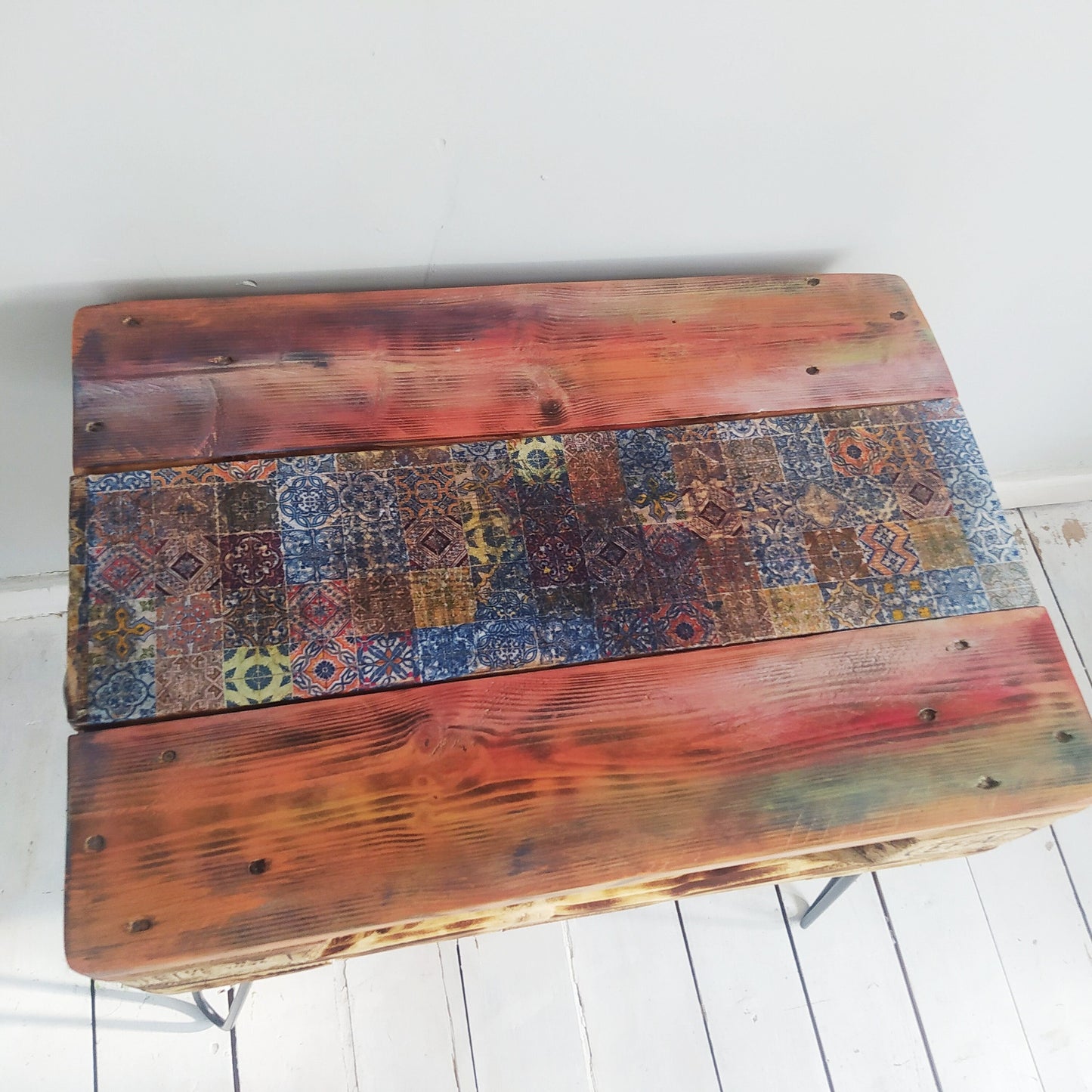 Steampunk industrial coffee table, side table.