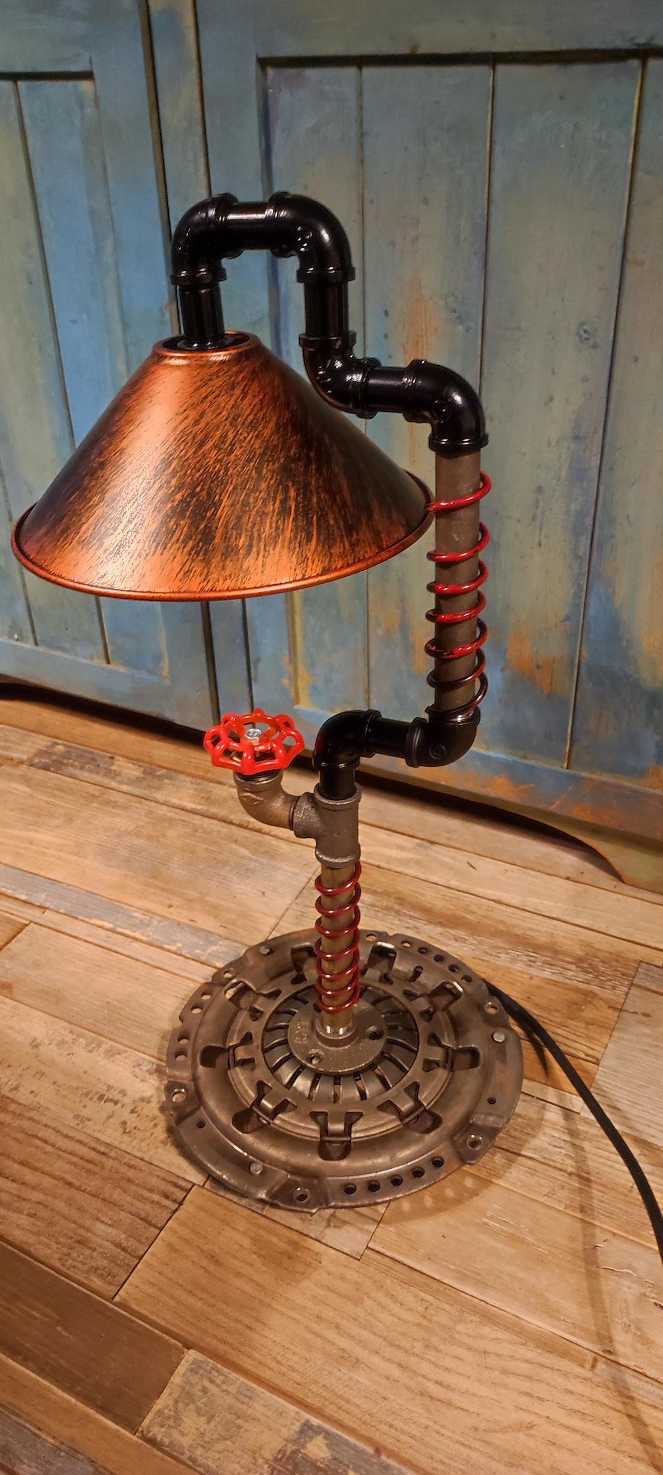Handmade Industrial Steampunk Vintage Pipe Floor Lamp with Retro Vintage Look - Black Metal Finish, Antique Edison Bulbs & Lamp Switch