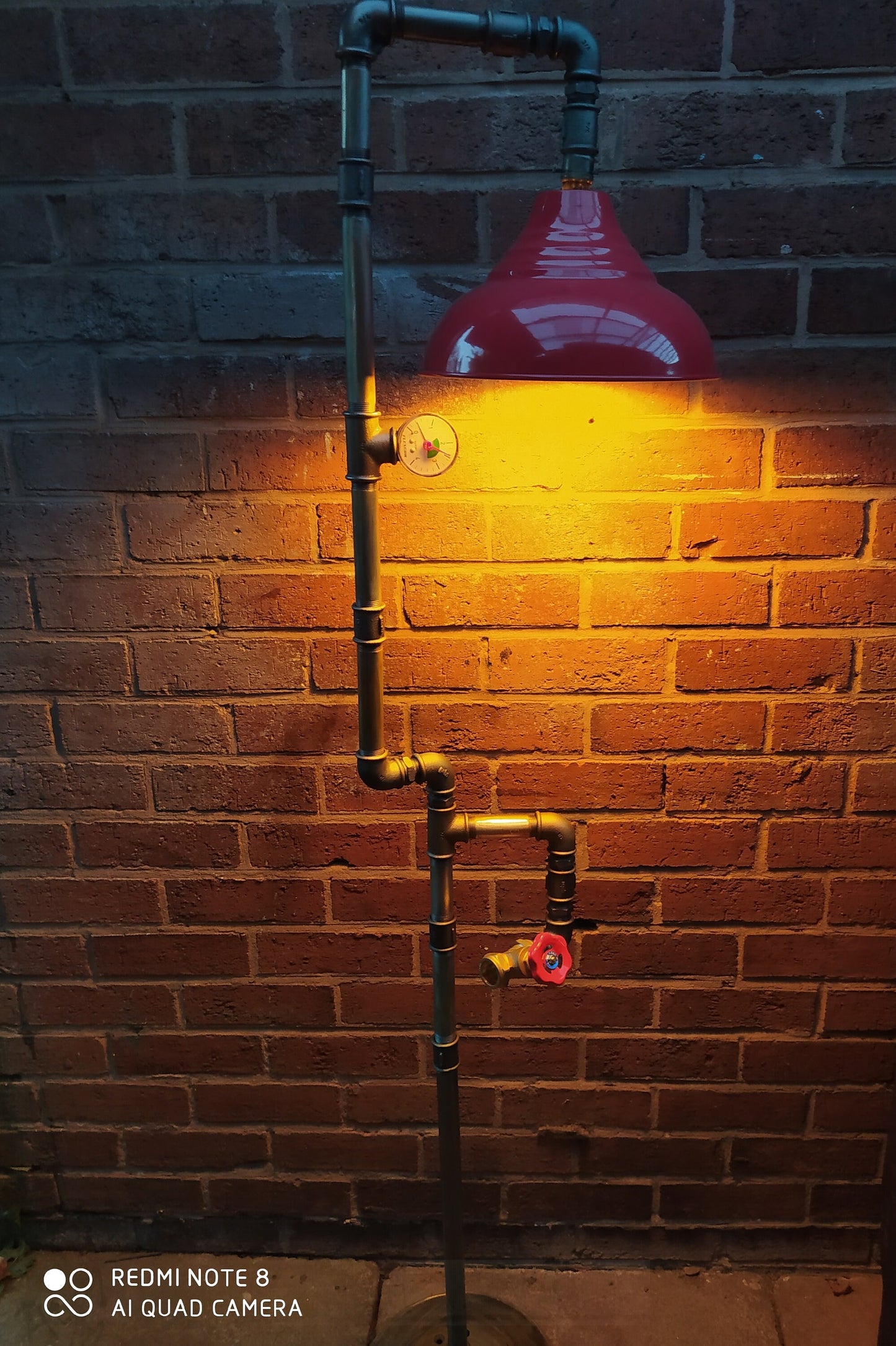 industrial steampunk vintage floor lamp with Red lamshade