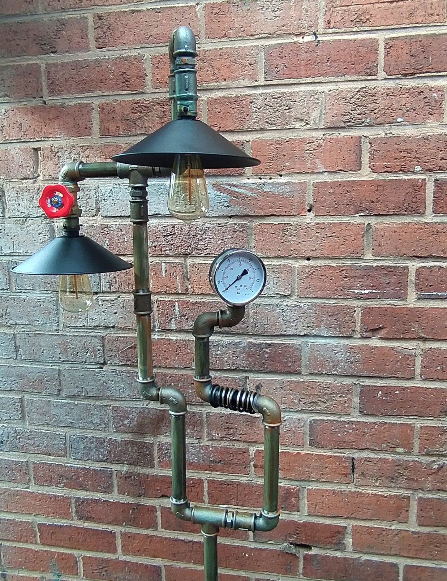 Retro Industrial Steampunk Vintage Floor Lamp with Antique Bulbs & Patina Finish
