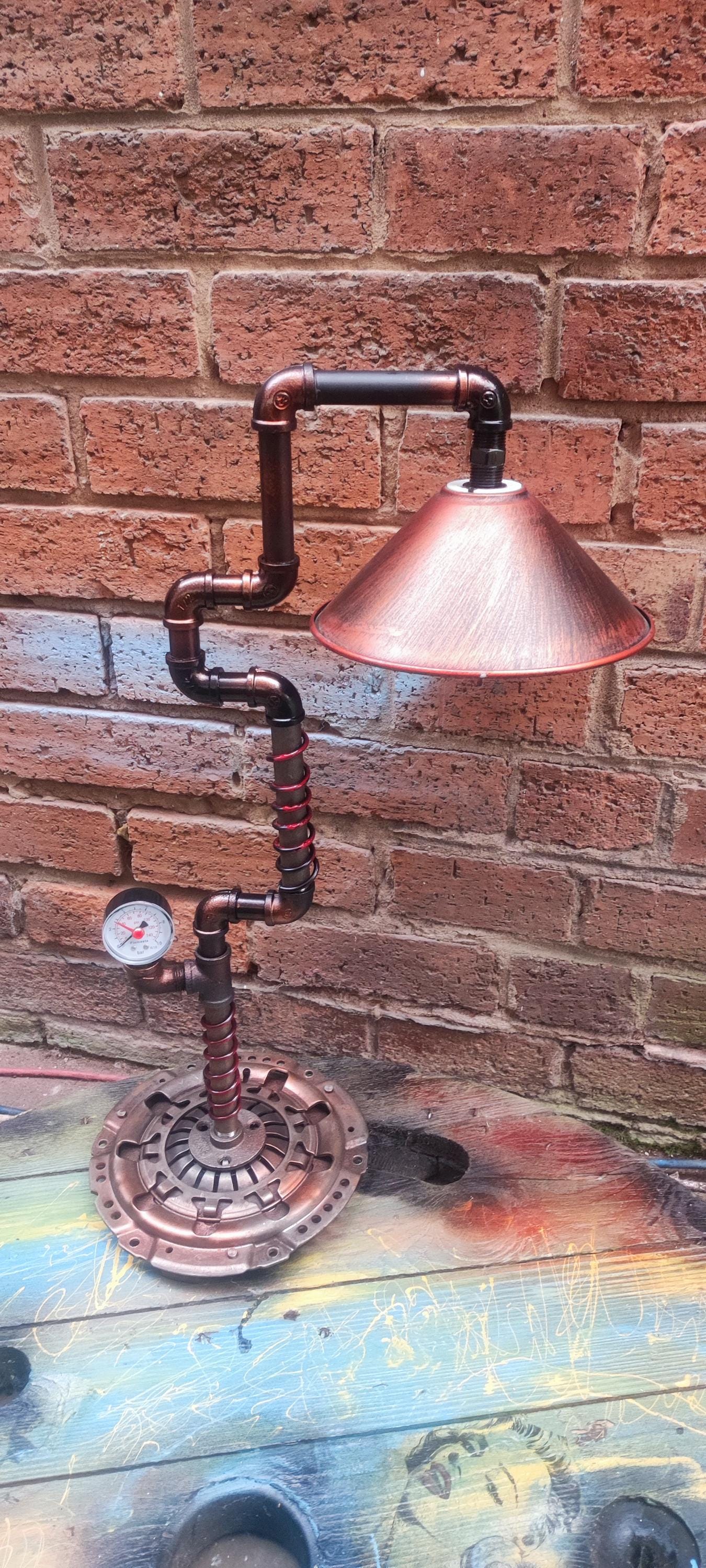 Handmade Industrial Steampunk Vintage Pipe Floor Lamp with Retro Patina Finish and Edison Bulbs