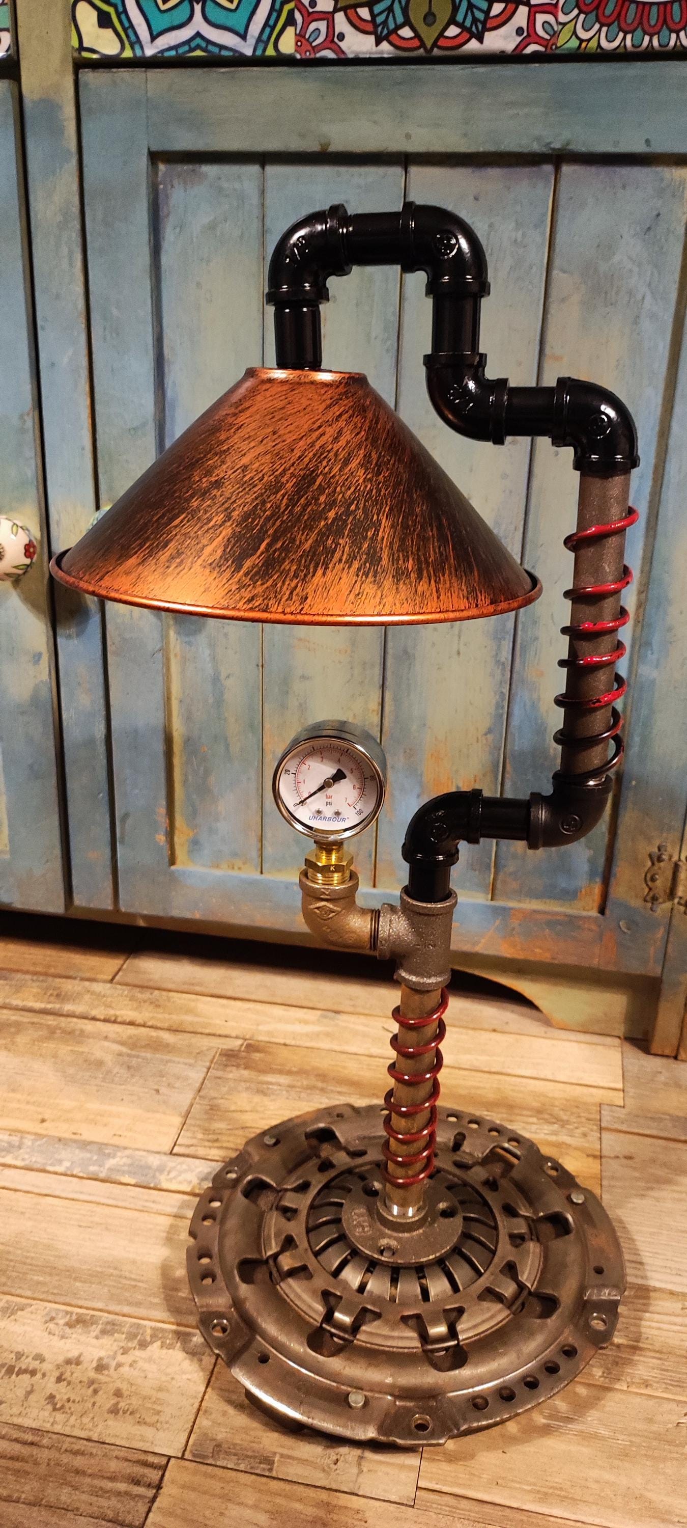 Handmade Industrial Steampunk Vintage Pipe Floor Lamp with Retro Vintage Look - Black Metal Finish, Antique Edison Bulbs & Lamp Switch
