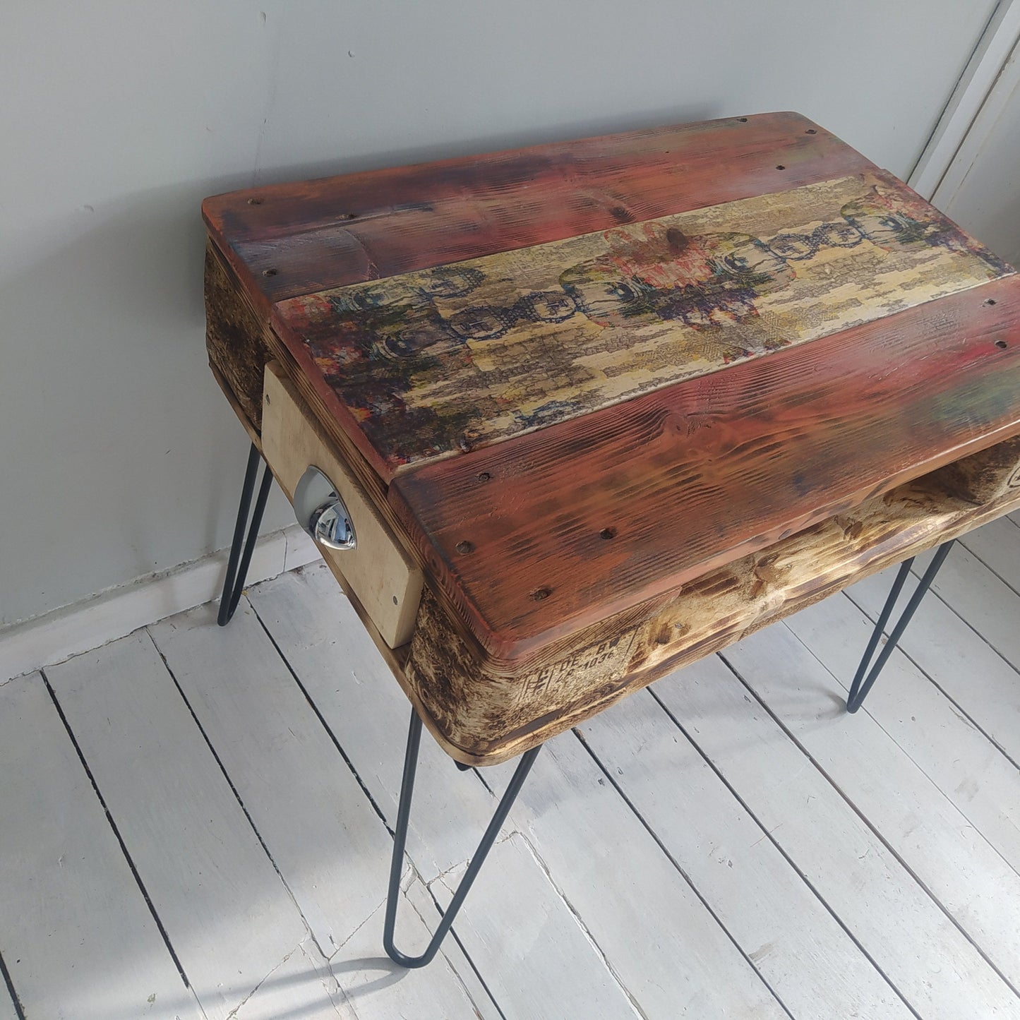 Steampunk industrial coffee table, side table.