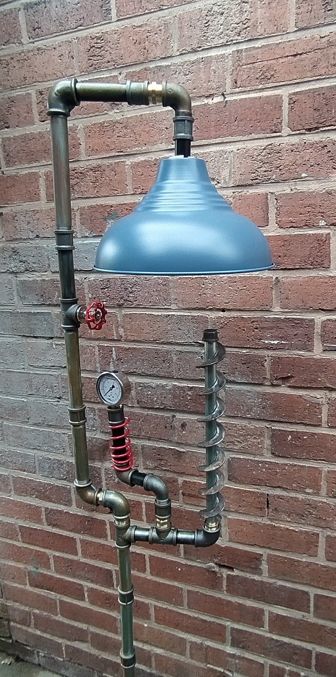 Handmade Industrial Steampunk Vintage Floor Lamp with Blue Shade