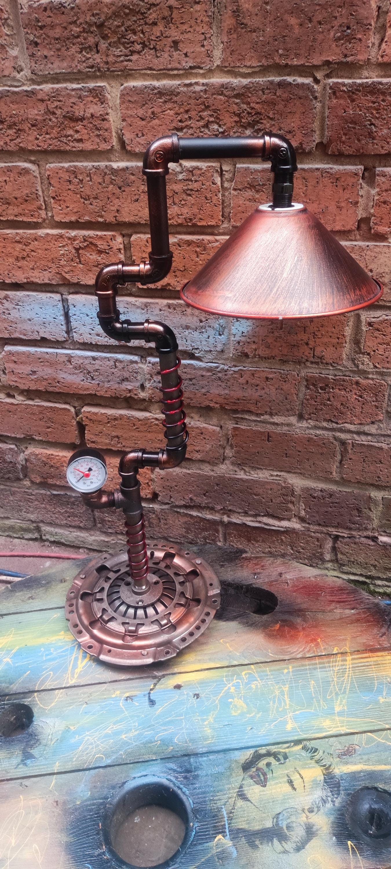Handmade Industrial Steampunk Vintage Pipe Floor Lamp with Retro Patina Finish and Edison Bulbs
