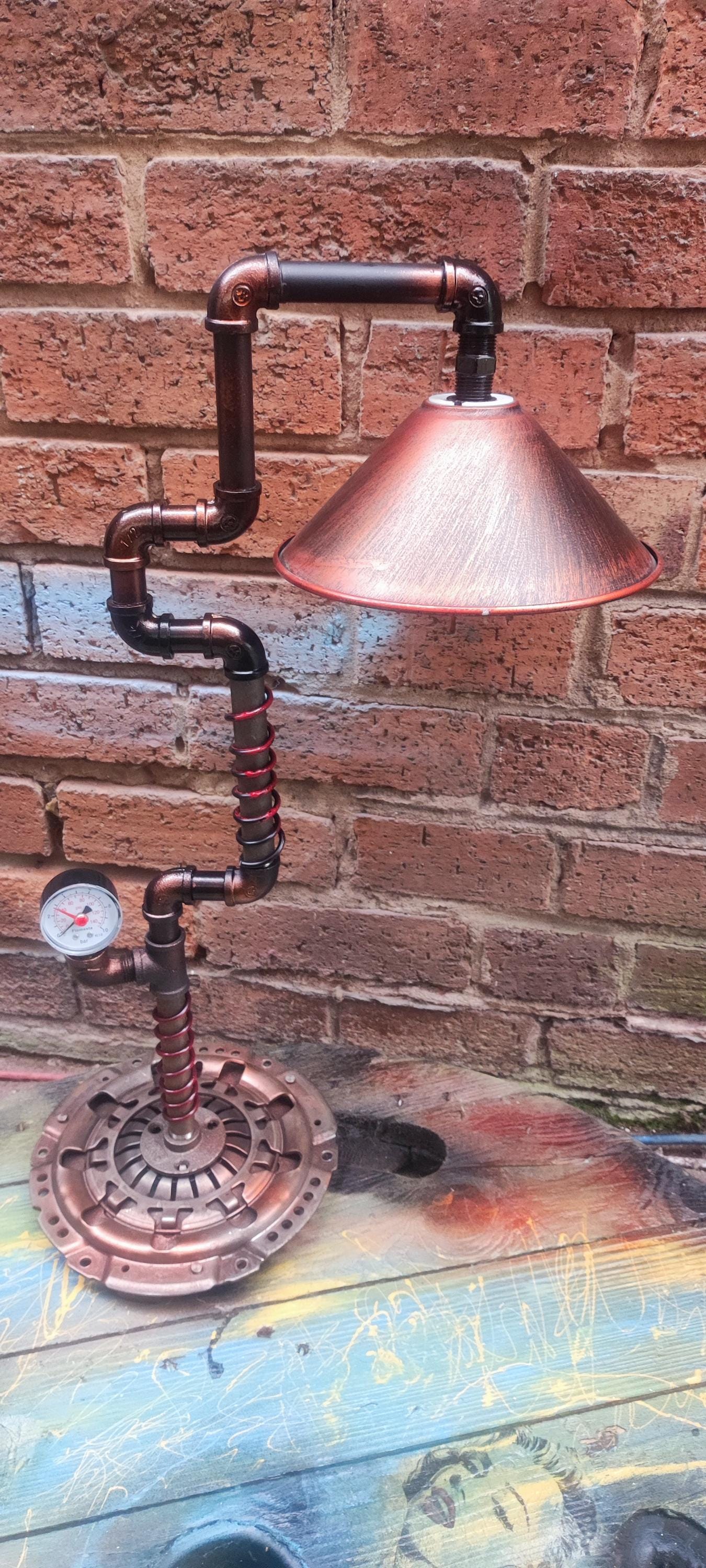 Handmade Industrial Steampunk Vintage Pipe Floor Lamp with Retro Patina Finish and Edison Bulbs